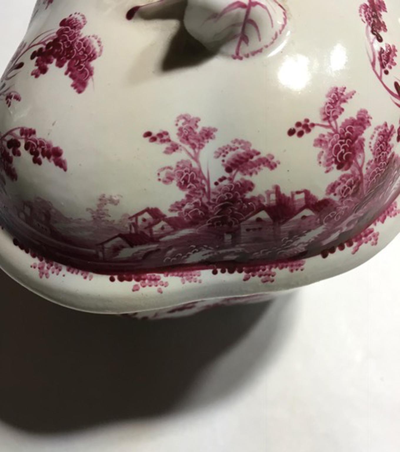Italy Richard Ginori Mid-18th Century Porcelain Sugar Bowl Pink Landscapes For Sale 3