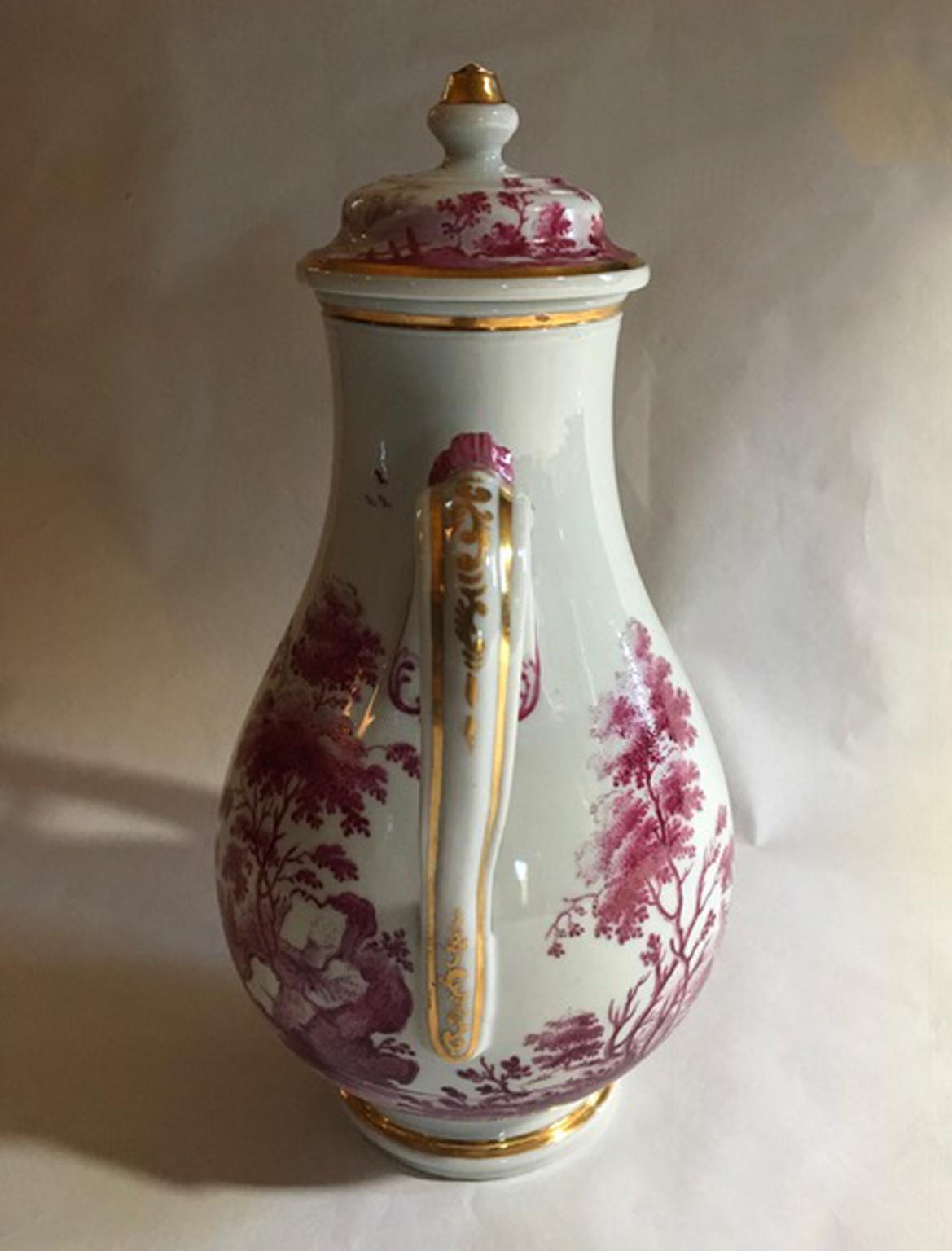 Italy Richard Ginori Mid-19th Century Porcelain Tea Pot Pink Landscape For Sale 2