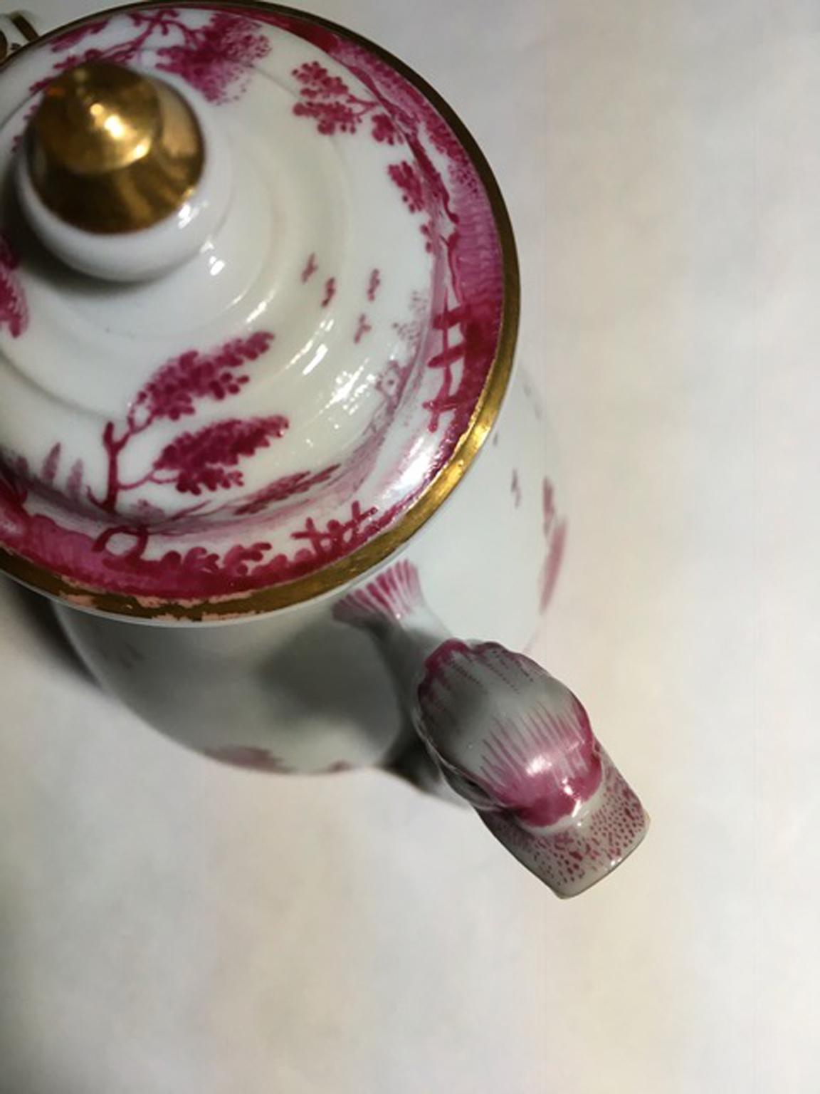 Italy Richard Ginori Mid-19th Century Porcelain Tea Pot Pink Landscape For Sale 5