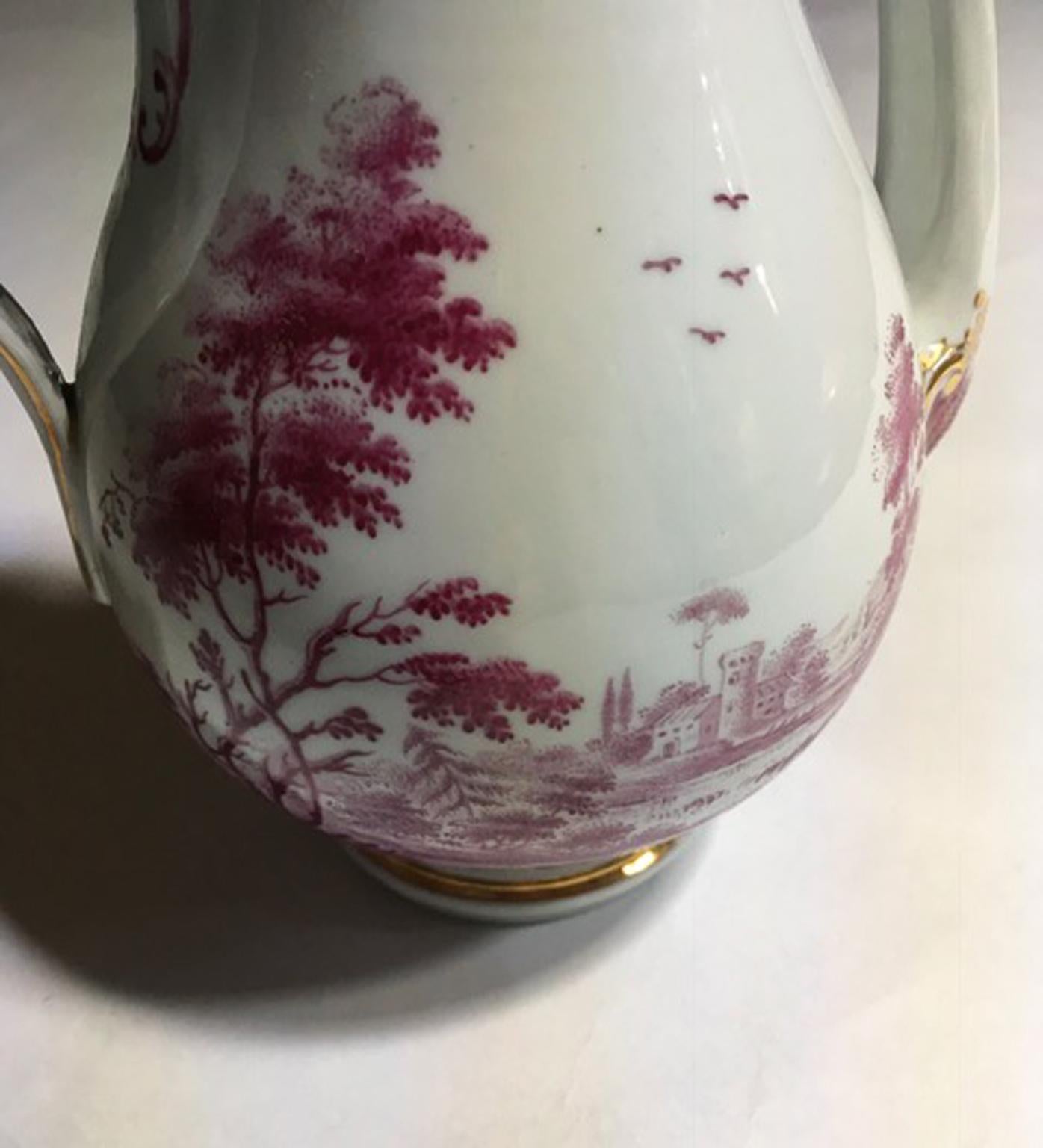 Italy Richard Ginori Mid-19th Century Porcelain Tea Pot Pink Landscape For Sale 6