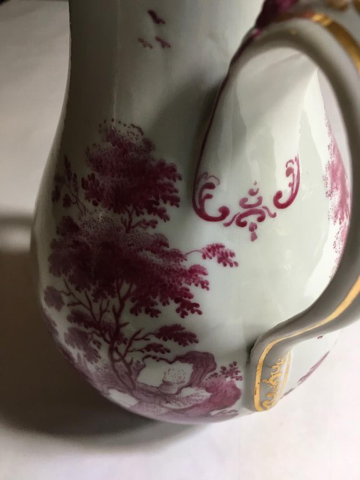 Italy Richard Ginori Mid-19th Century Porcelain Tea Pot Pink Landscape For Sale 7