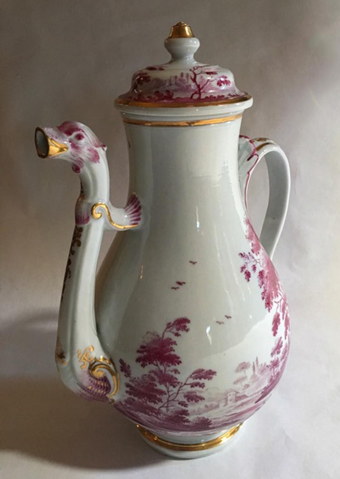 Italy Richard Ginori Mid-19th Century Porcelain Tea Pot Pink Landscape For Sale 8