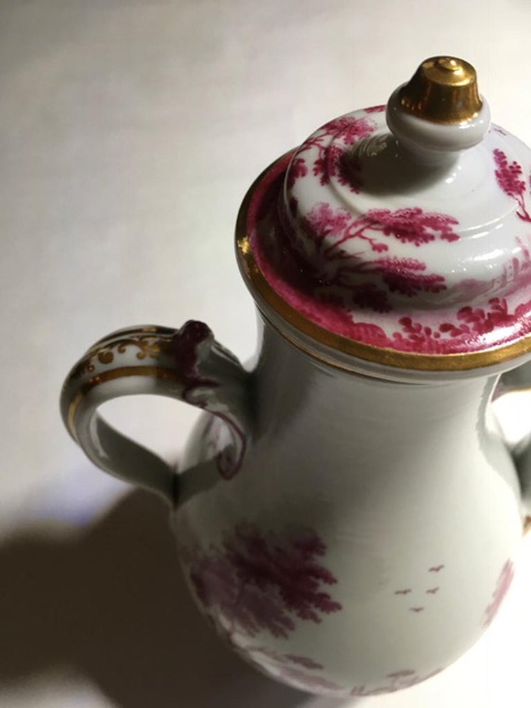 Richard Ginori Mid19th Century Porcelain Tea Pot with Fuchsia Italian