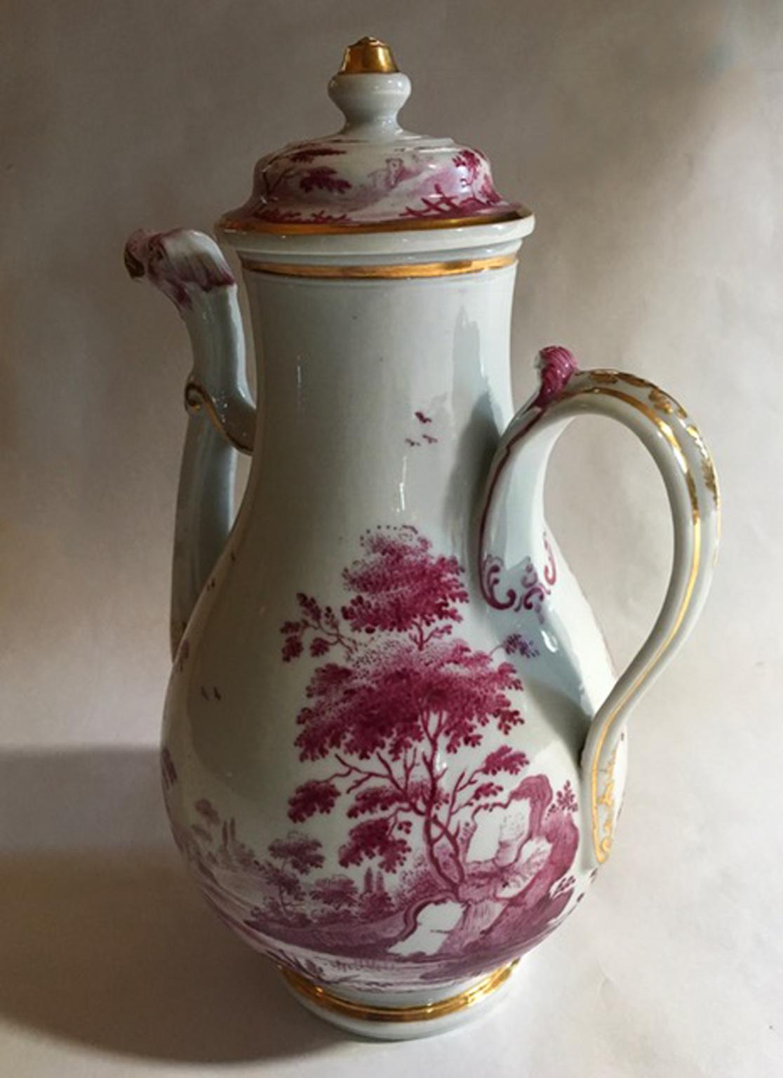 Italy Richard Ginori Mid-19th Century Porcelain Tea Pot Pink Landscape In Good Condition For Sale In Brescia, IT