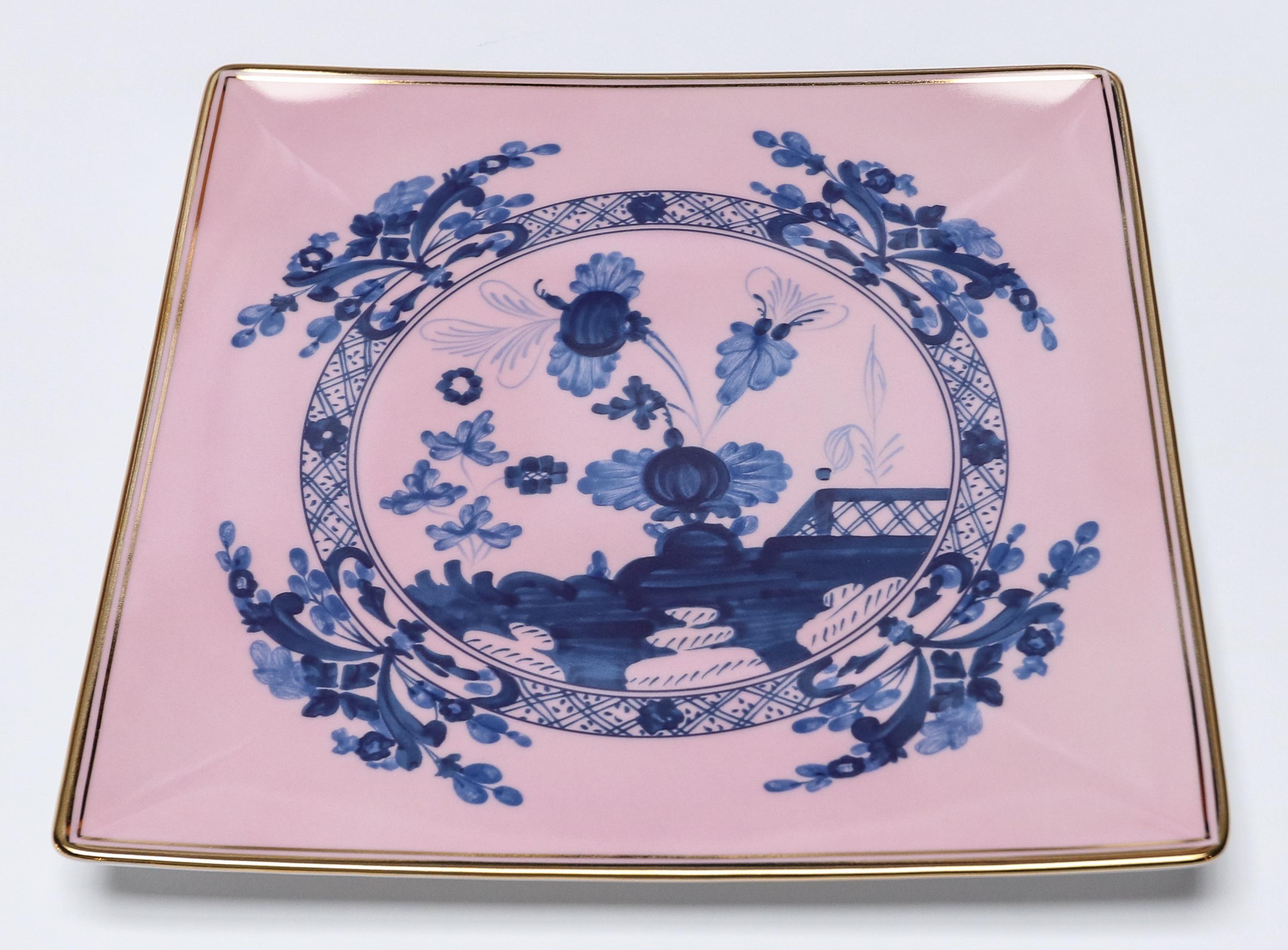 Richard Ginori Oriente Italiano Azaelea Pink Vide Poche Squared Plate In New Condition In Los Angeles, CA