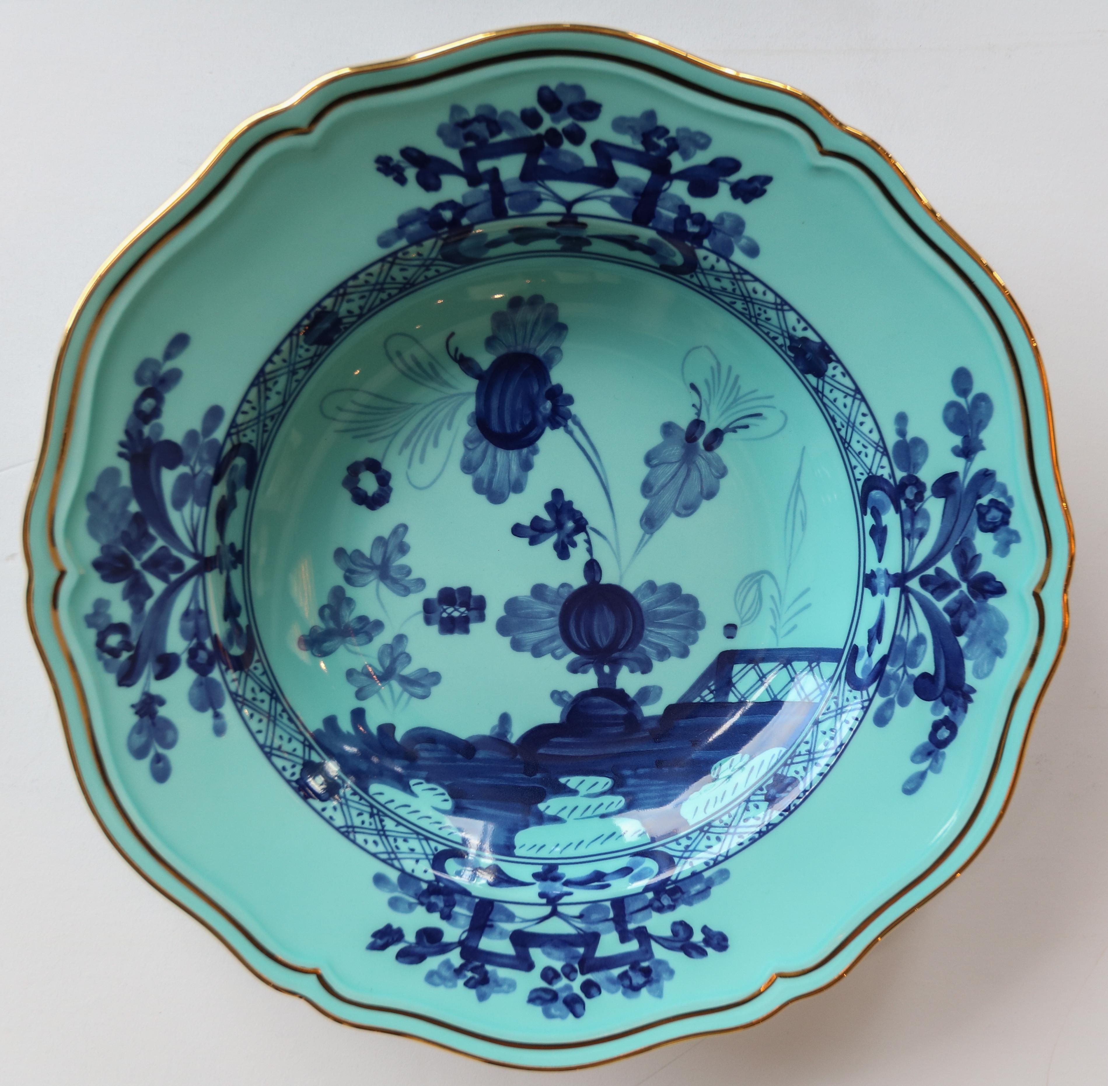 Richard Ginori Oriente Italiano iris blue soup plate in the Antico Doccia shape 24cm in diameter.
  