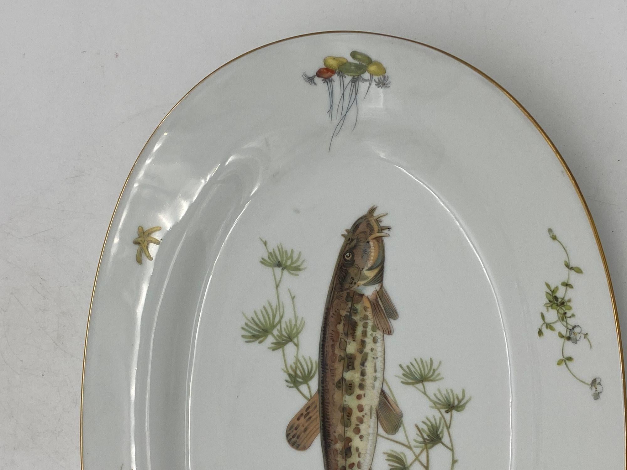 Mid-20th Century Richard Ginori Quenelle Oval Platter Porcelain Hand Painted Catfish Plate