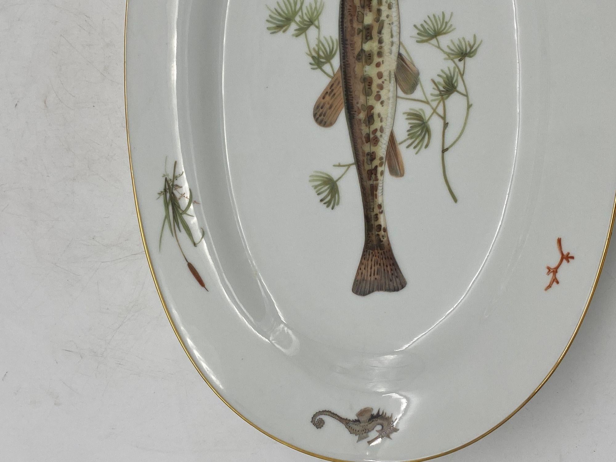 Ceramic Richard Ginori Quenelle Oval Platter Porcelain Hand Painted Catfish Plate
