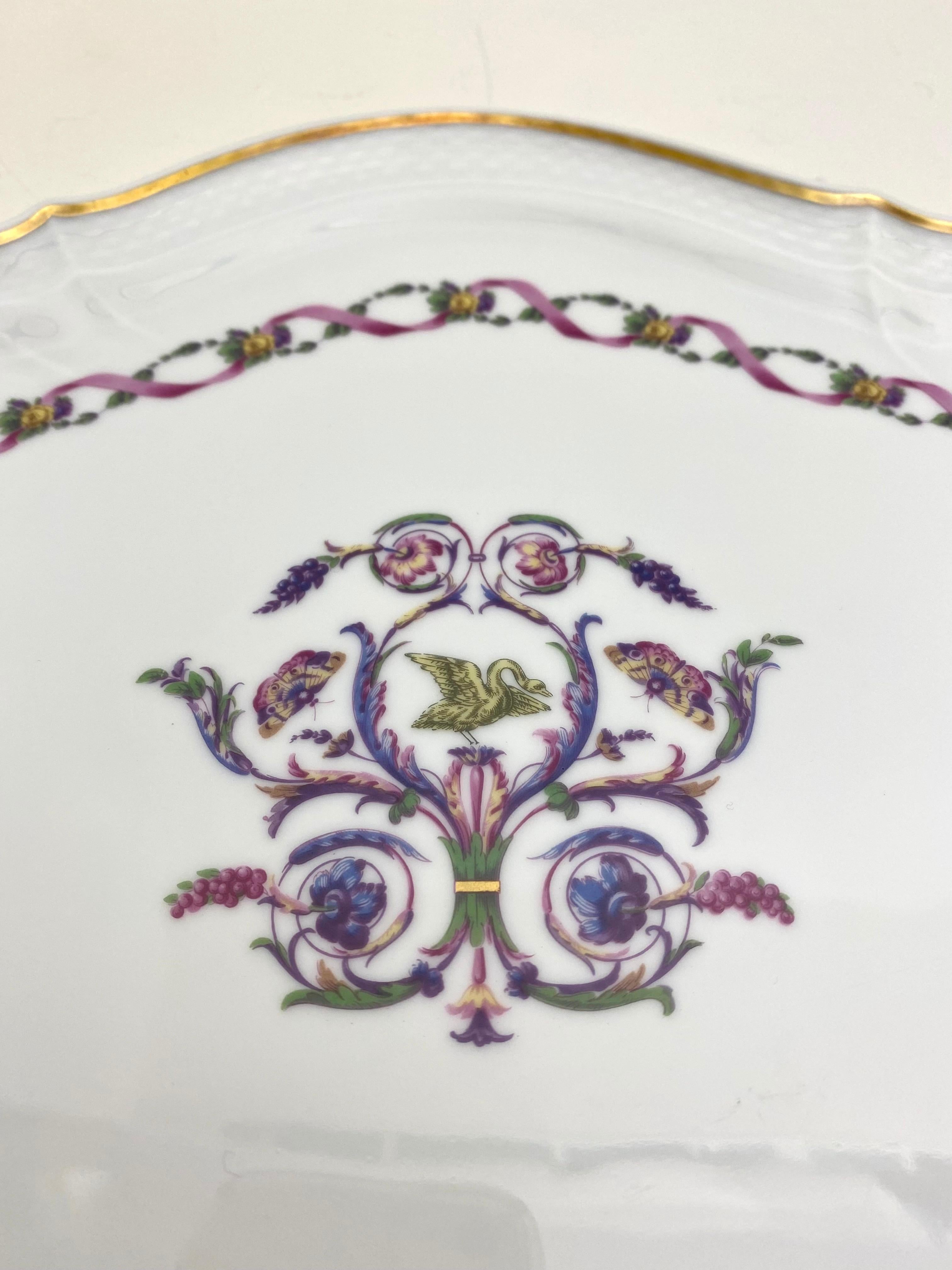Richard Ginori Rapallo stunning serving platter. This extra large platter is painted with floral and gold designs, enhanced with gold trim on White Porcelain. Very similar to a Herend Platter and rare to find this design. Made In Italy. Signed on