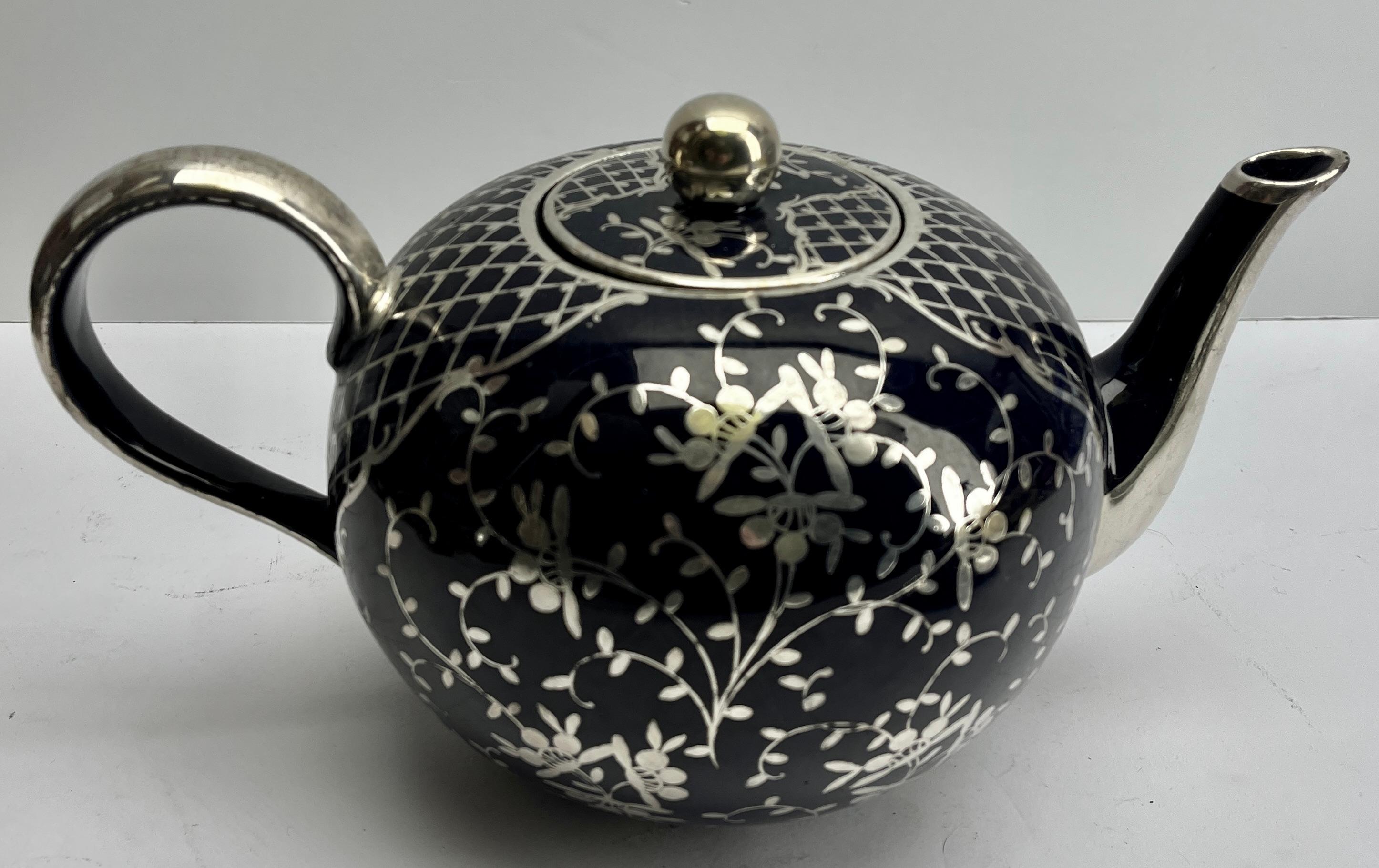 Richard Ginori Silber Overlay Kobalt Porzellan Tee/Kaffee Set 15 Stück im Angebot 9