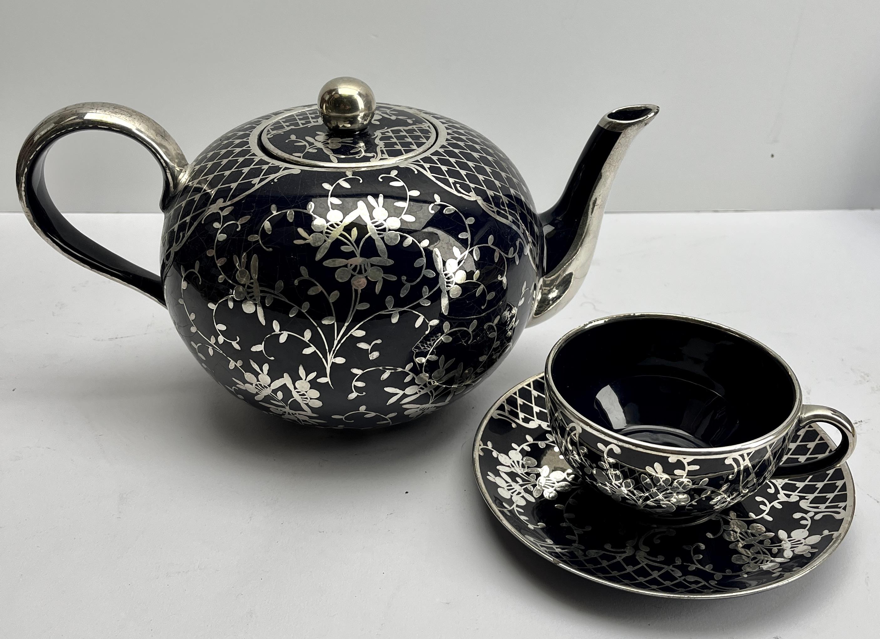 Richard Ginori Silber Overlay Kobalt Porzellan Tee/Kaffee Set 15 Stück im Angebot 10