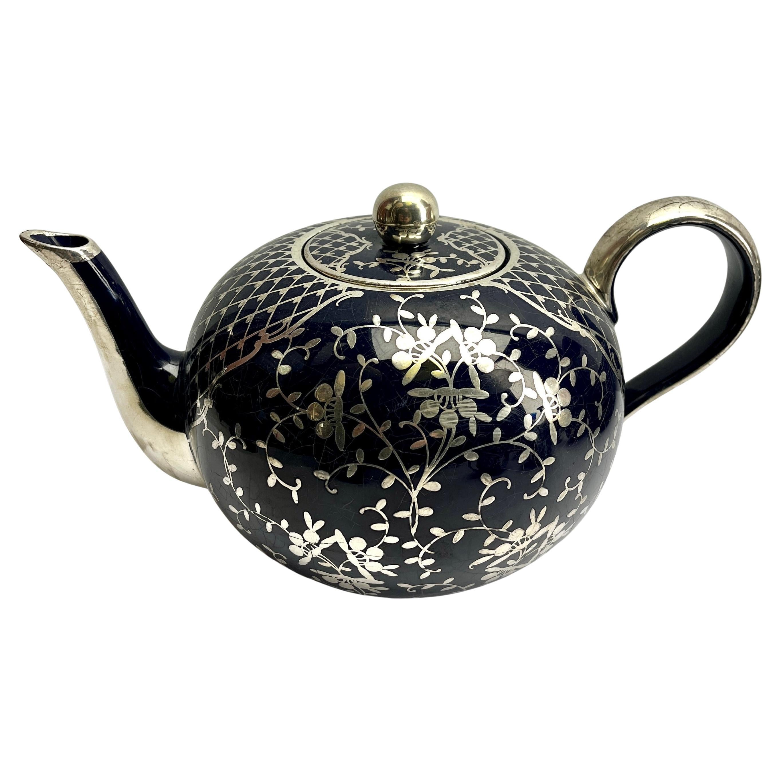 Richard Ginori Silber Overlay Kobalt Porzellan Tee/Kaffee Set 15 Stück im Zustand „Gut“ im Angebot in Verviers, BE