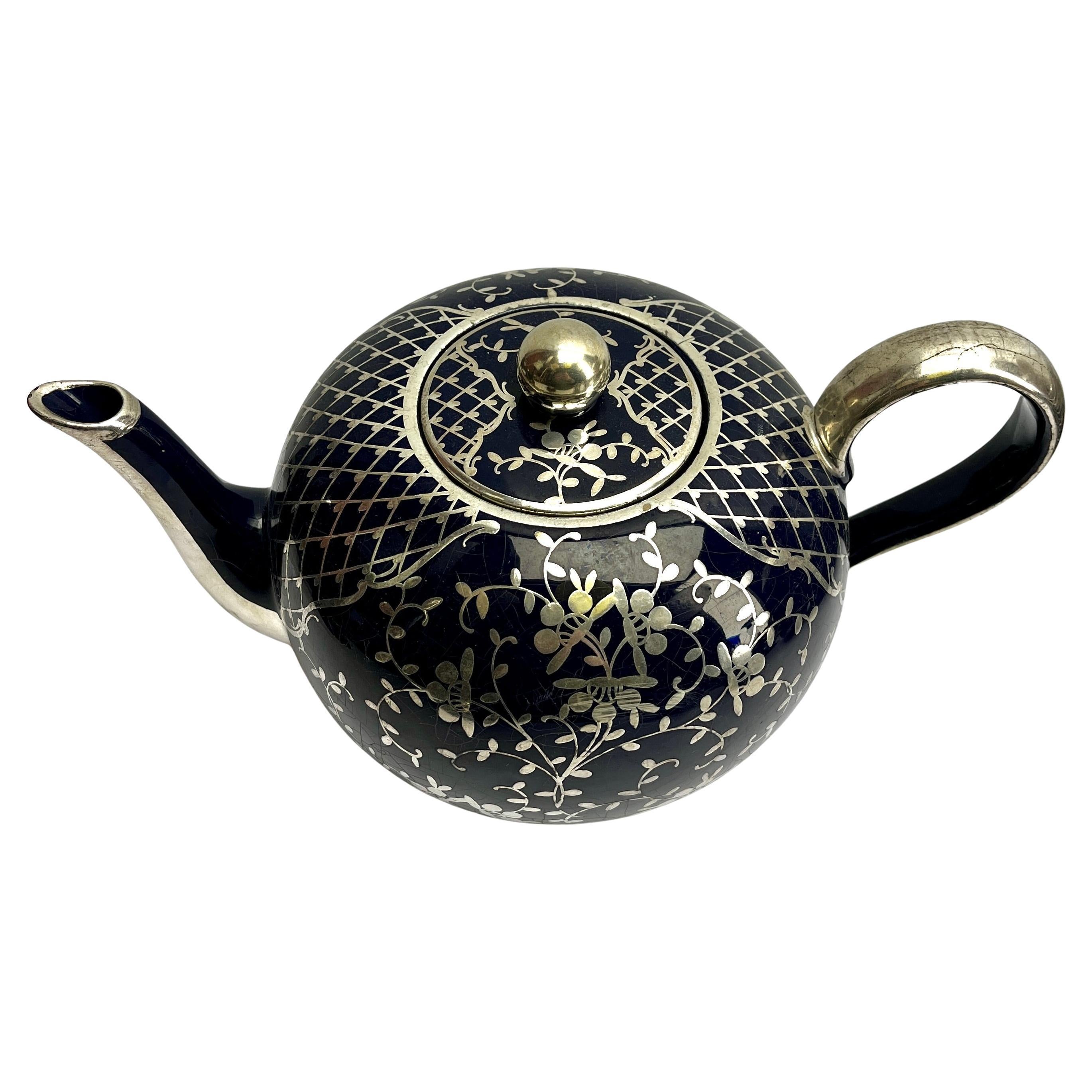 Richard Ginori Silber Overlay Kobalt Porzellan Tee/Kaffee Set 15 Stück (Mitte des 20. Jahrhunderts) im Angebot