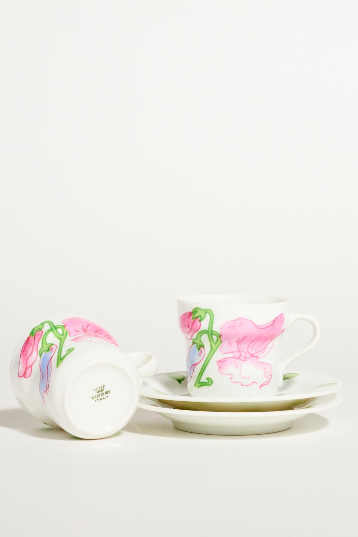 Italian Richard Ginori Sweet Pea Demitasse Set of Six