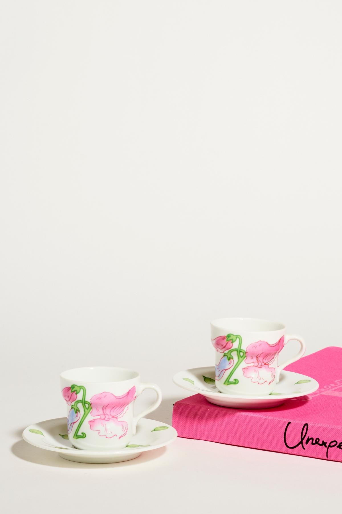 Late 20th Century Richard Ginori Sweet Pea Demitasse Set of Six