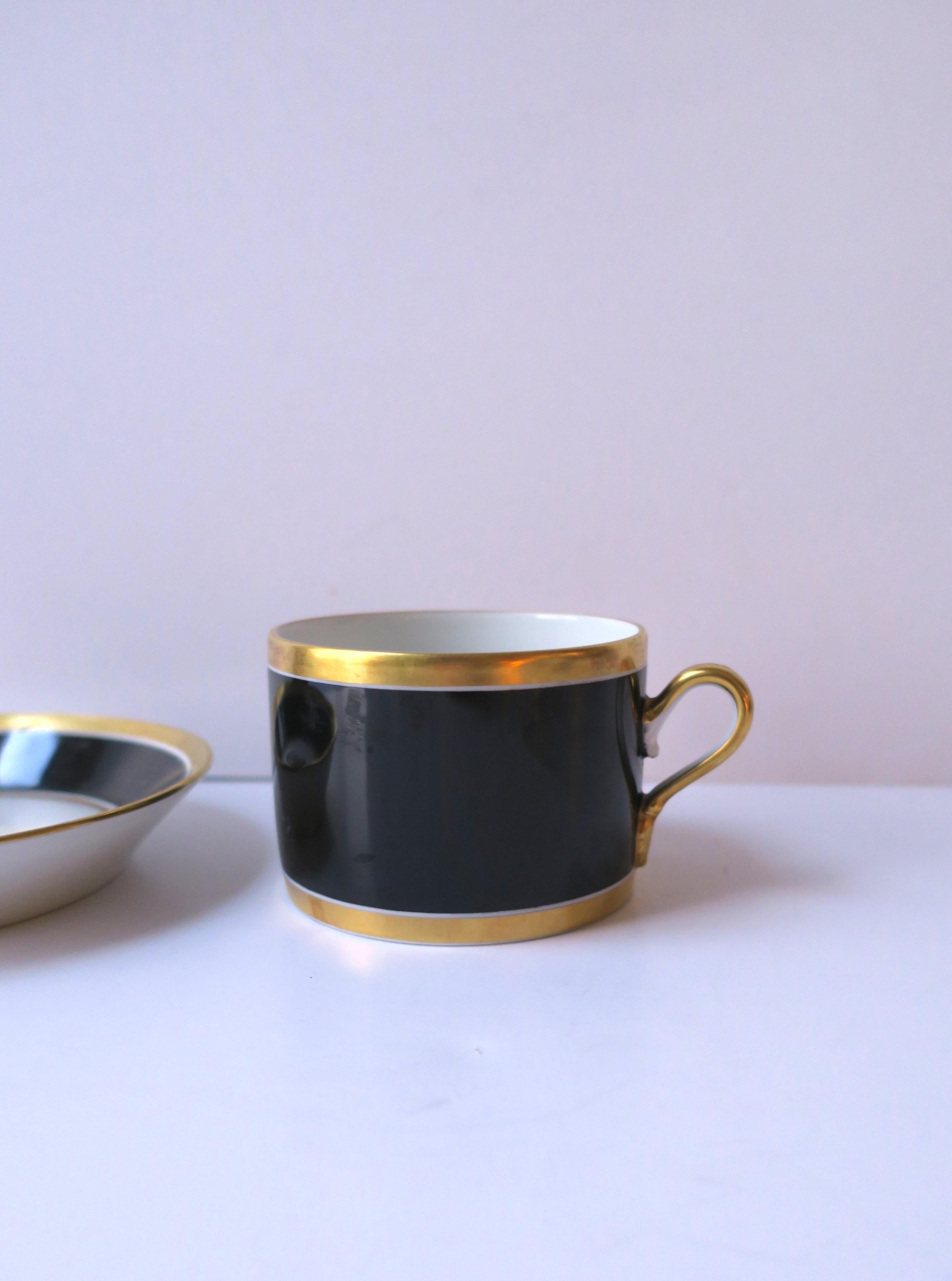 Glazed Richard Ginori Vintage Black Gold Porcelain Coffee or Tea Cup and Saucer For Sale