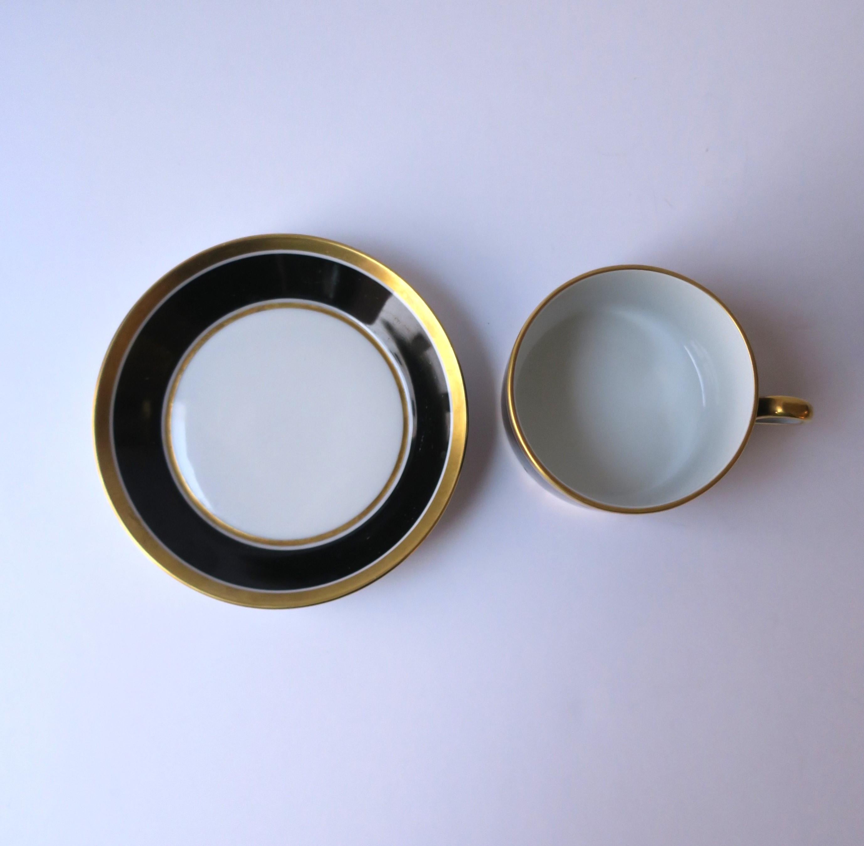 20th Century Richard Ginori Vintage Black Gold Porcelain Coffee or Tea Cup and Saucer For Sale