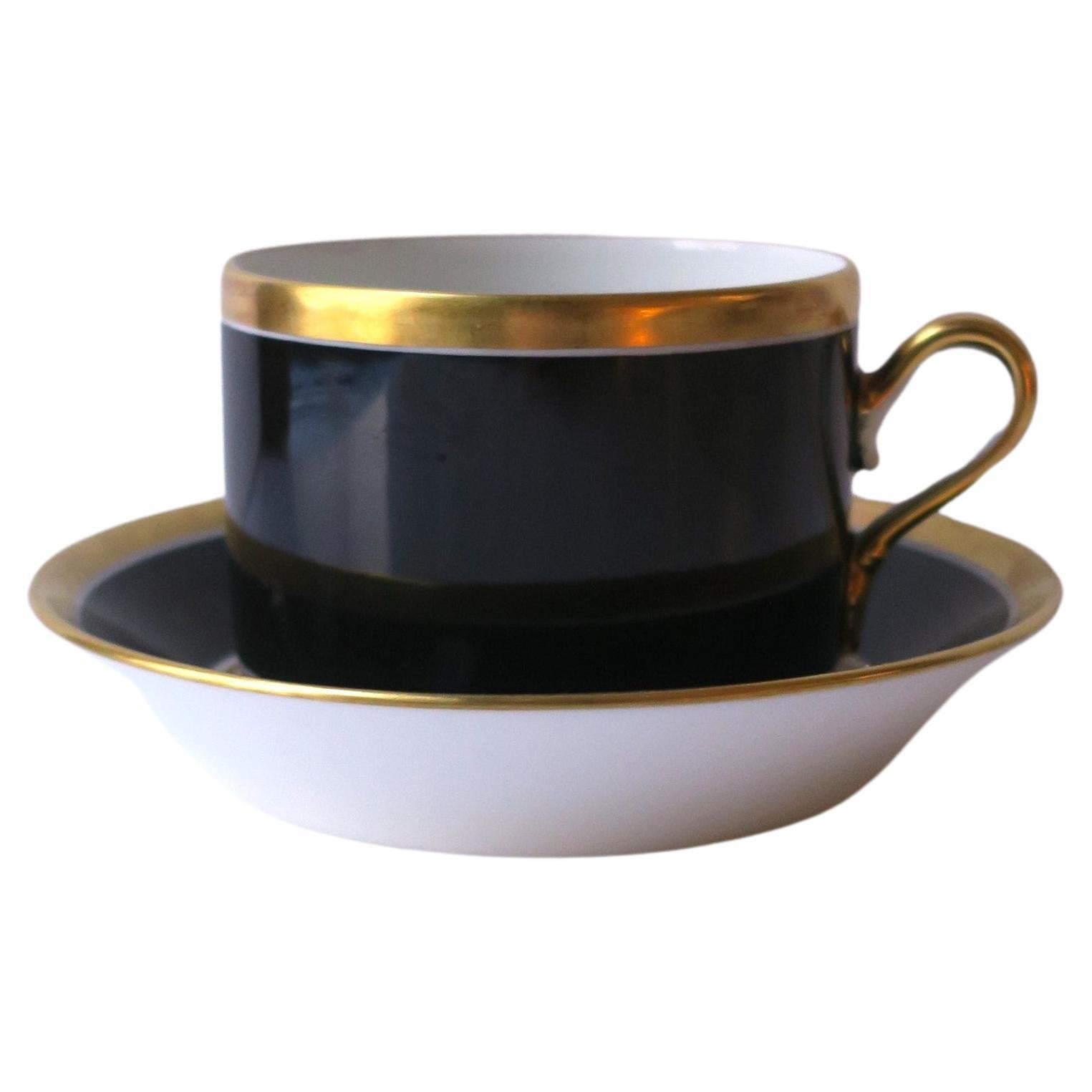 Richard Ginori Vintage Black Gold Porcelain Coffee or Tea Cup and Saucer