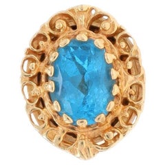 Richard Glatter Blue Topaz Vintage Slide Charm Yellow Gold 14k Oval1.60ct Floral