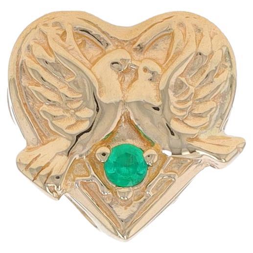 Richard Glatter Emerald Love Birds Heart Slide Charm - Yellow Gold 14k Round For Sale