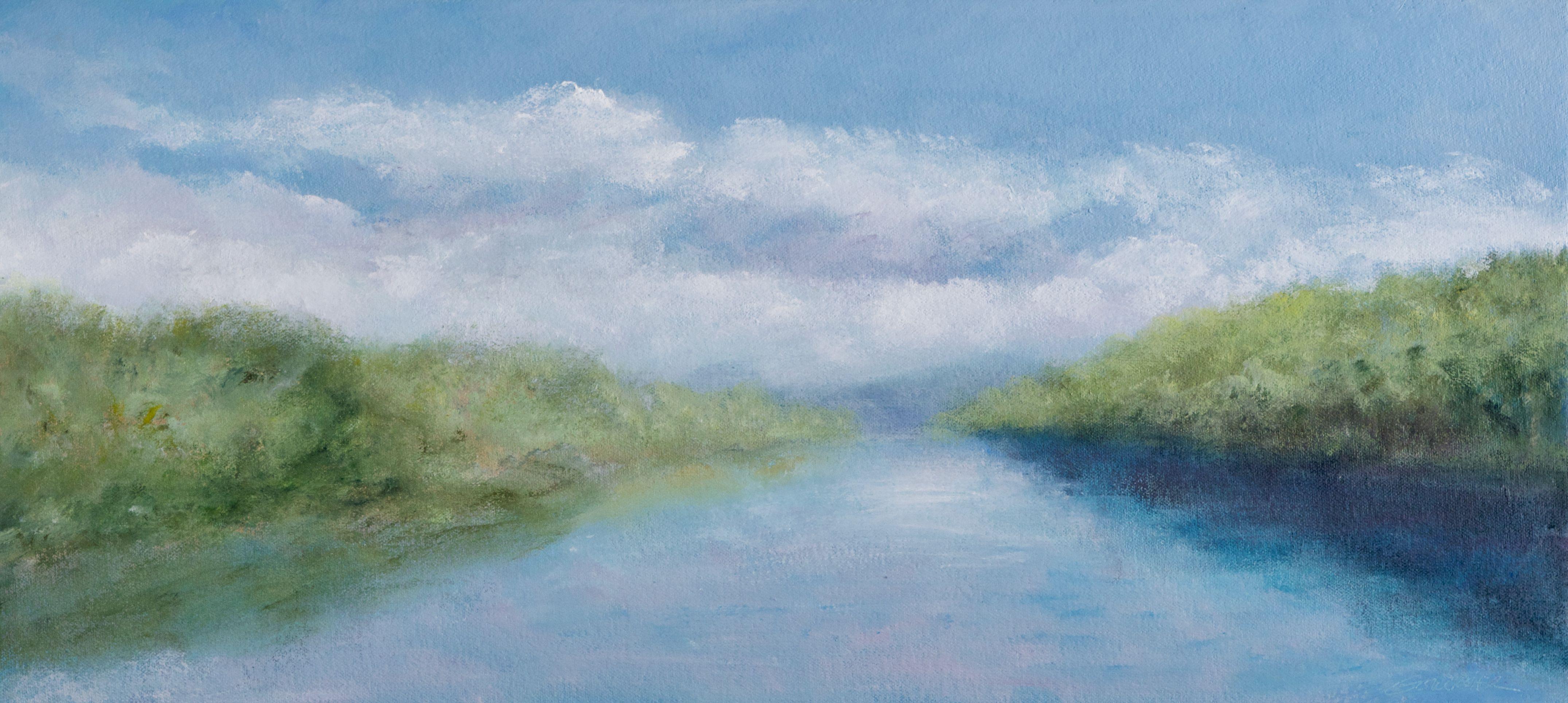 A quiet summer day on a river in Vermont, with slow moving clouds and sunlight and deep shadows. A hot day to slow down and take in nature. :: Painting :: Impressionist :: This piece comes with an official certificate of authenticity signed by the