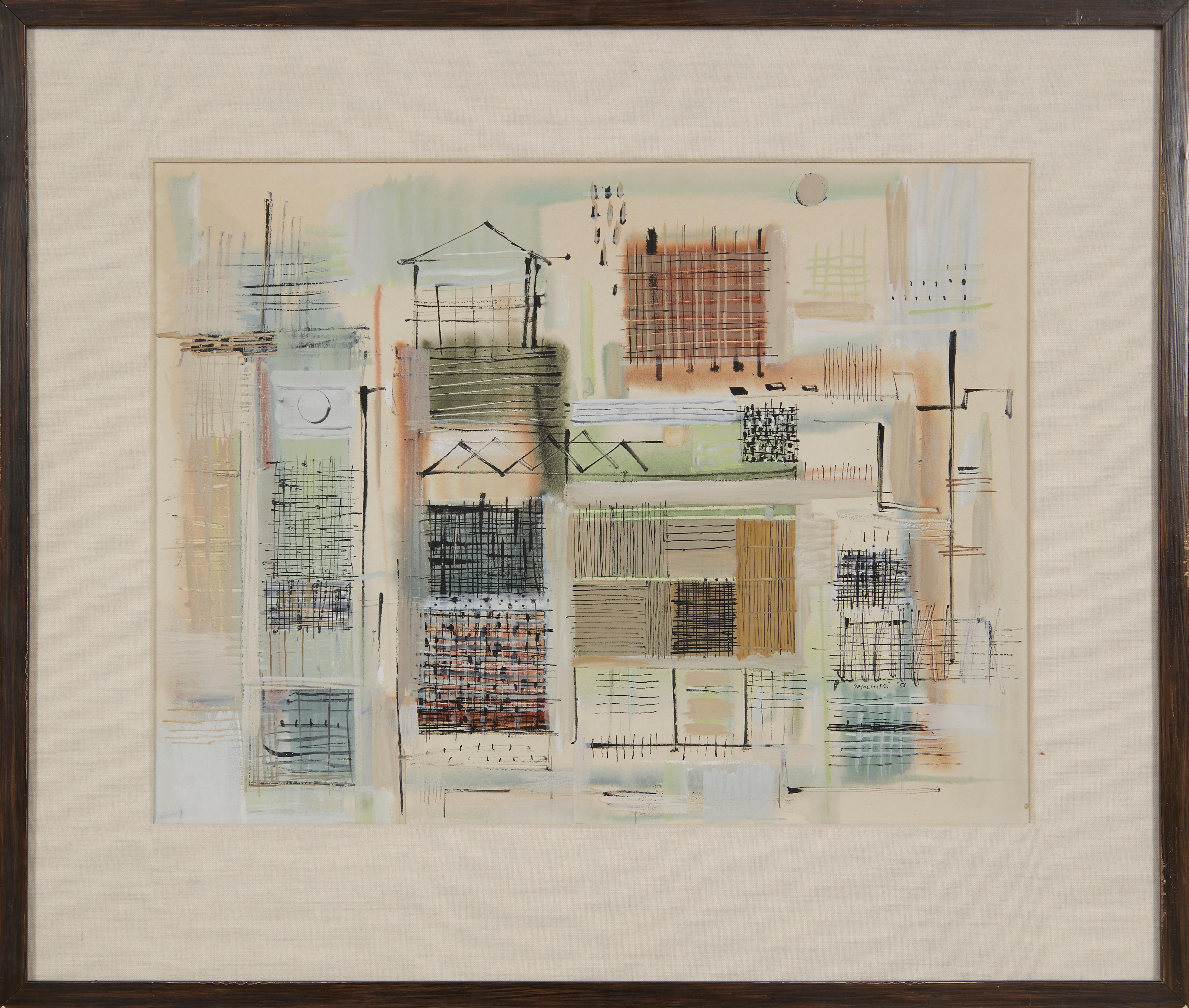 Abstrahierte Gebäude, Künstler der Cleveland-Schule Mitte des Jahrhunderts – Painting von Richard Gosminski