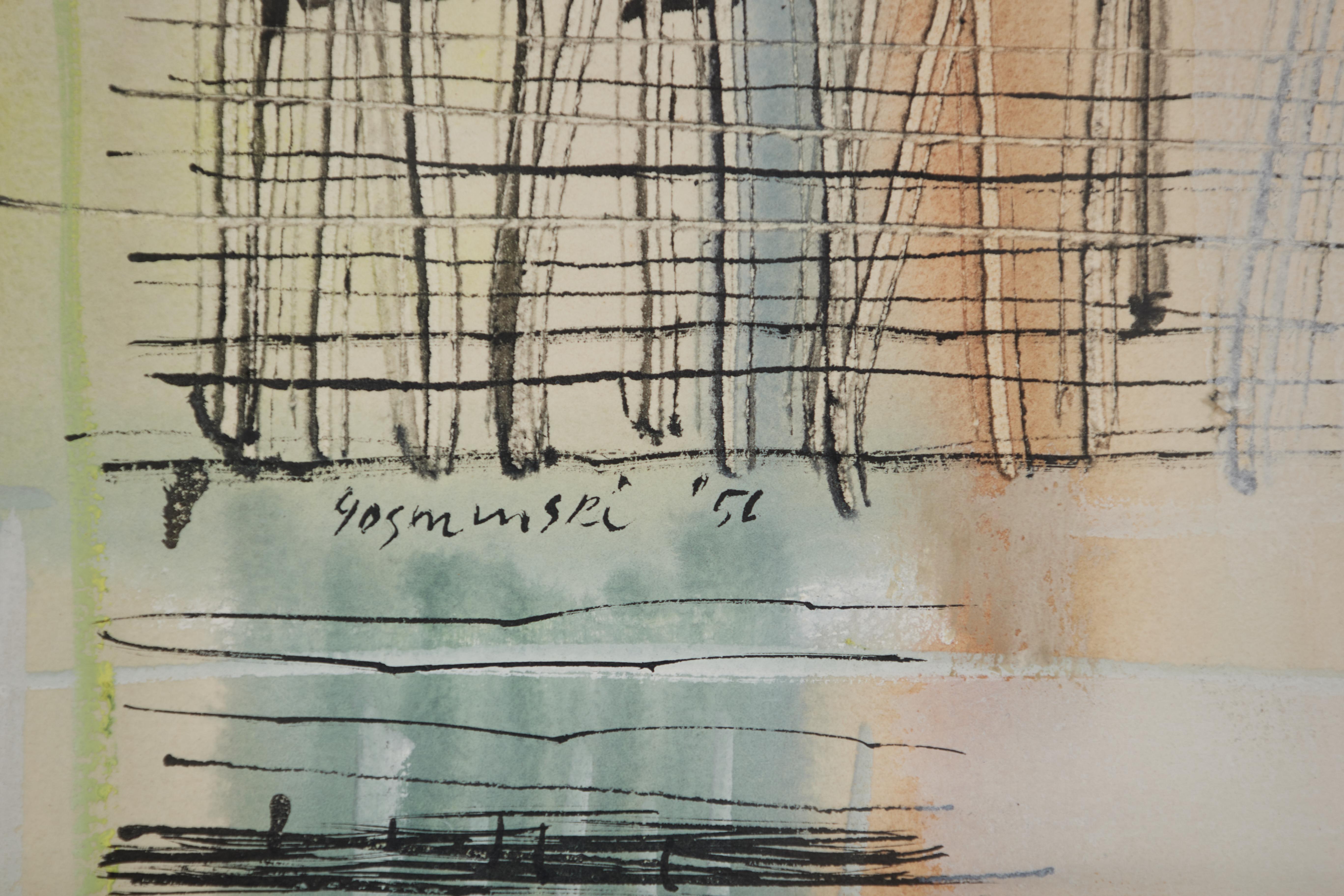 Richard Gosminski (Amerikaner, 1925-1995)
Abstrahierte Gebäude, 1956
Aquarell auf Papier
Signiert und datiert unten rechts
18 in. H. x 24 in. B., Bild
27,25 Zoll H. x 32,25 Zoll B., wie gerahmt

Richard Gosminski wurde im Jahr 1925 geboren.