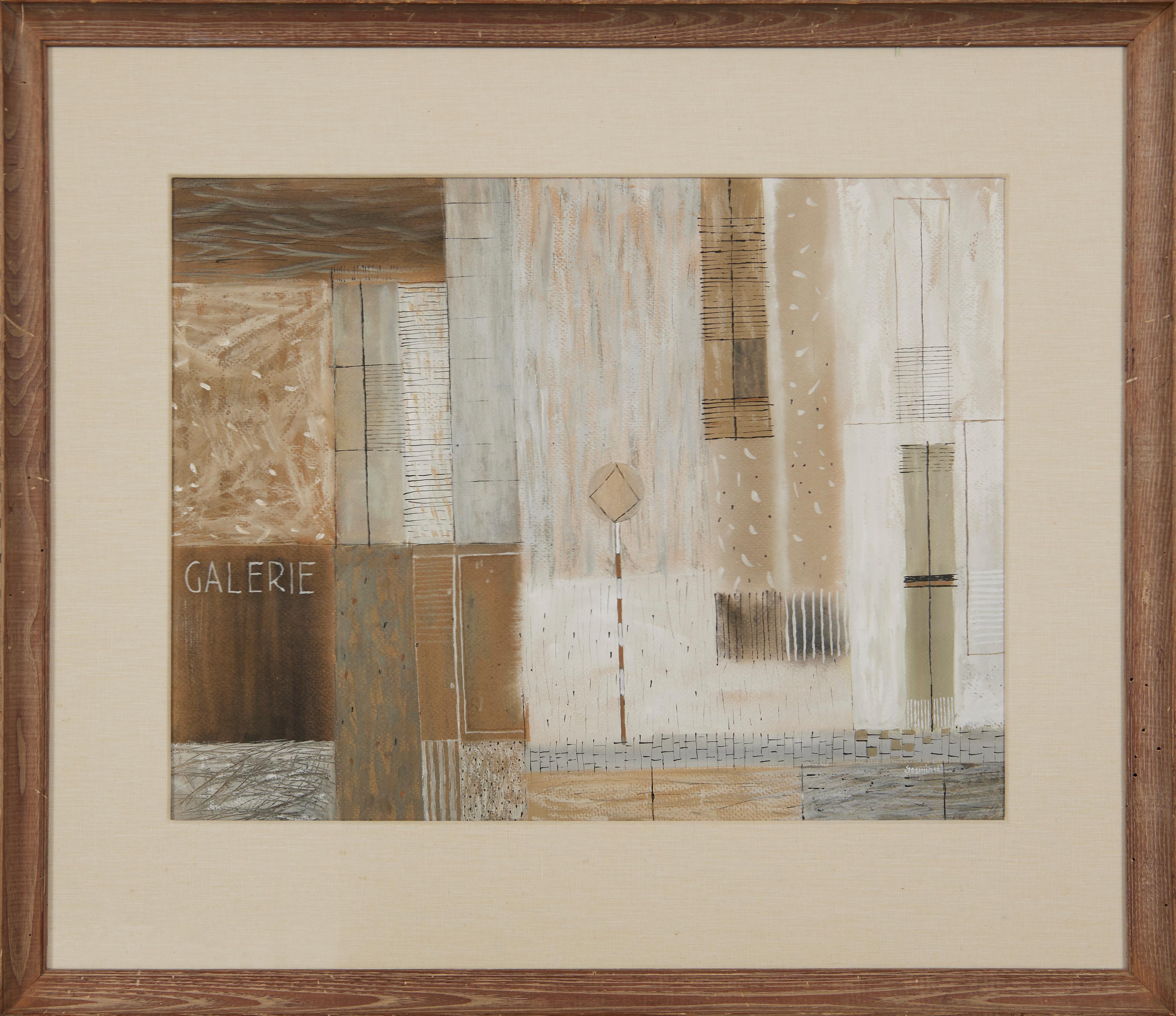 Galerie, Figurale abstrakte Ansicht eines Gebäudes, Künstler der Cleveland-Schule aus der Jahrhundertmitte – Painting von Richard Gosminski