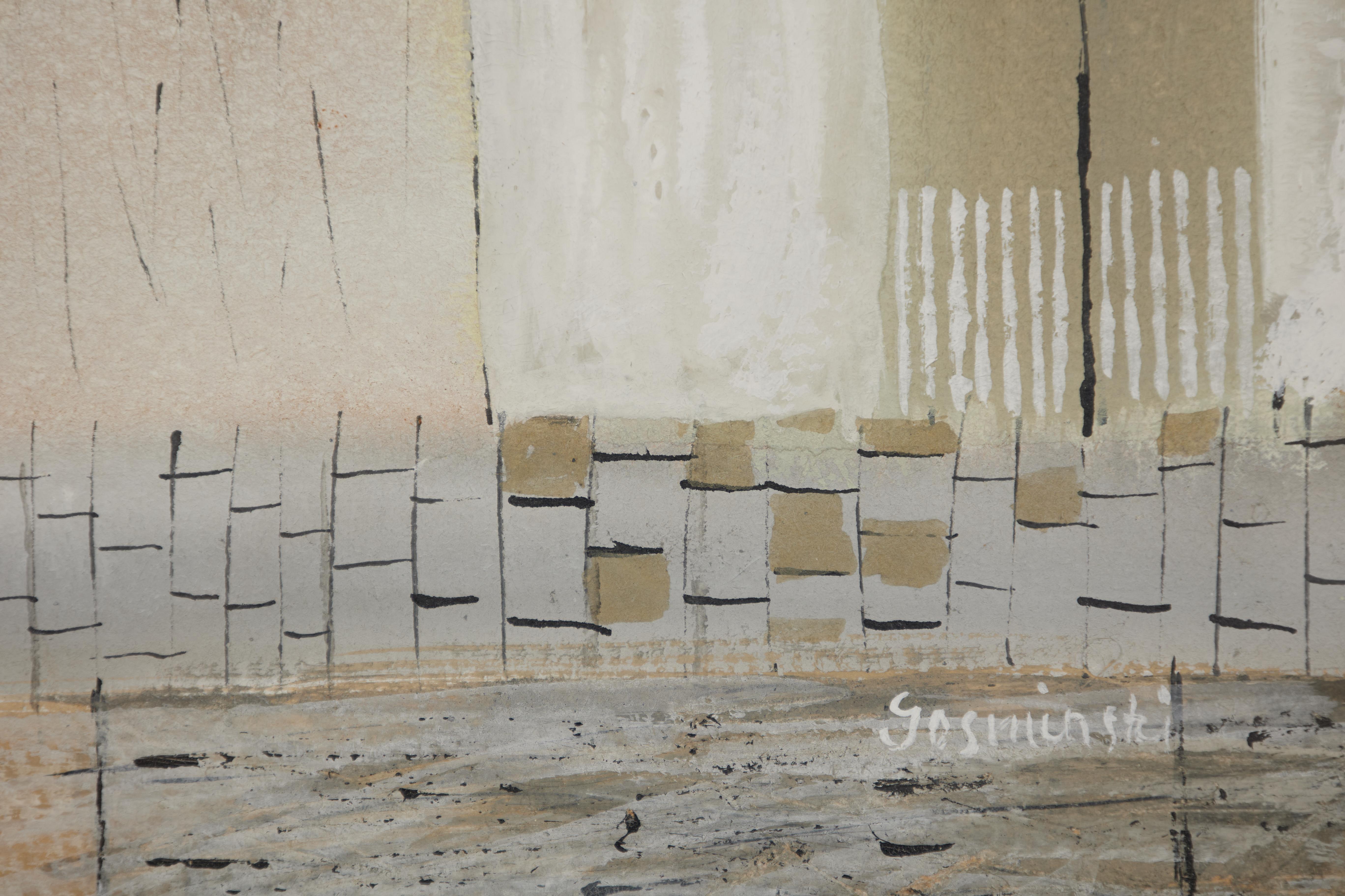 Galerie, Figurale abstrakte Ansicht eines Gebäudes, Künstler der Cleveland-Schule aus der Jahrhundertmitte im Angebot 1