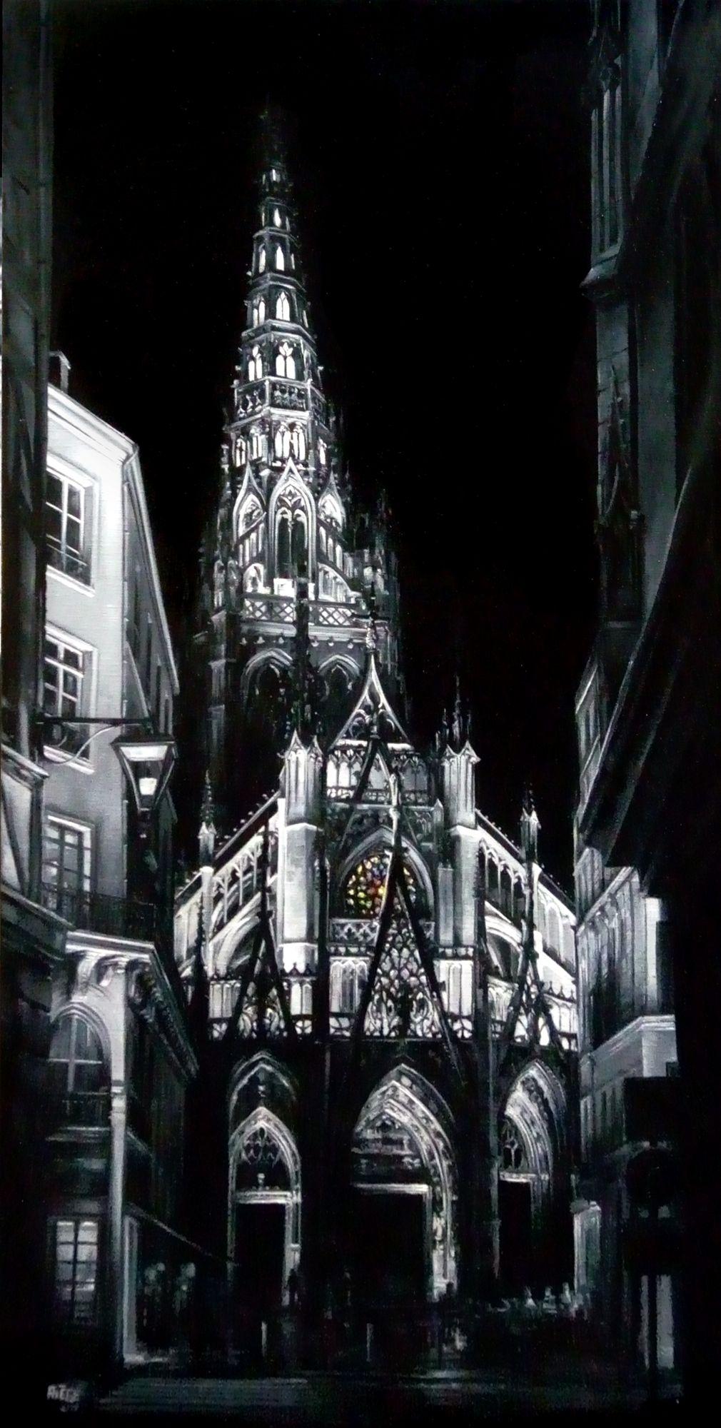 Richard Gosselin-Riege Landscape Painting - Nighttime in Saint Maclou