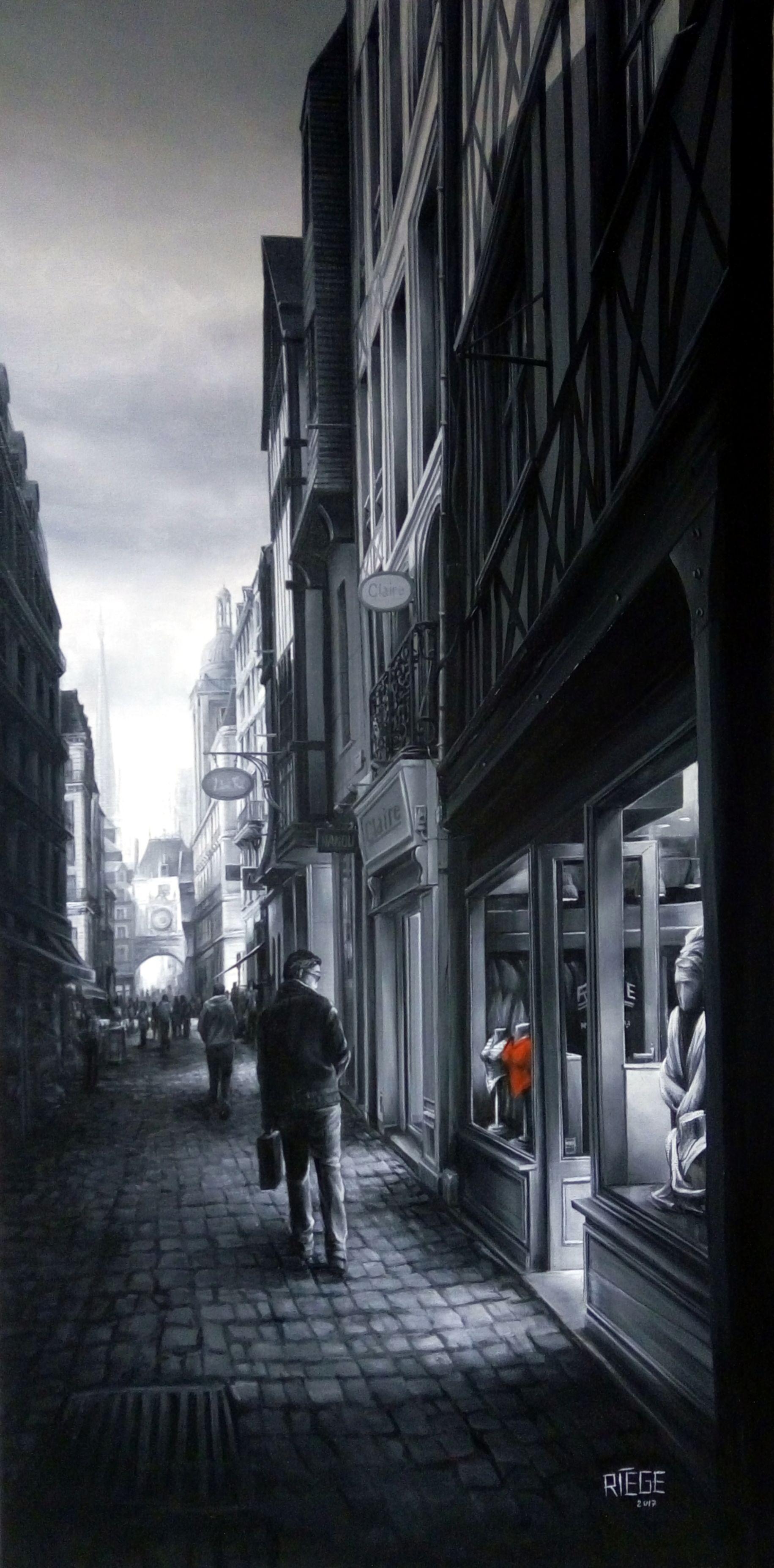 Figurative Painting de Richard Gosselin-Riege - Oh, ¡qué bonito corsé rojo!