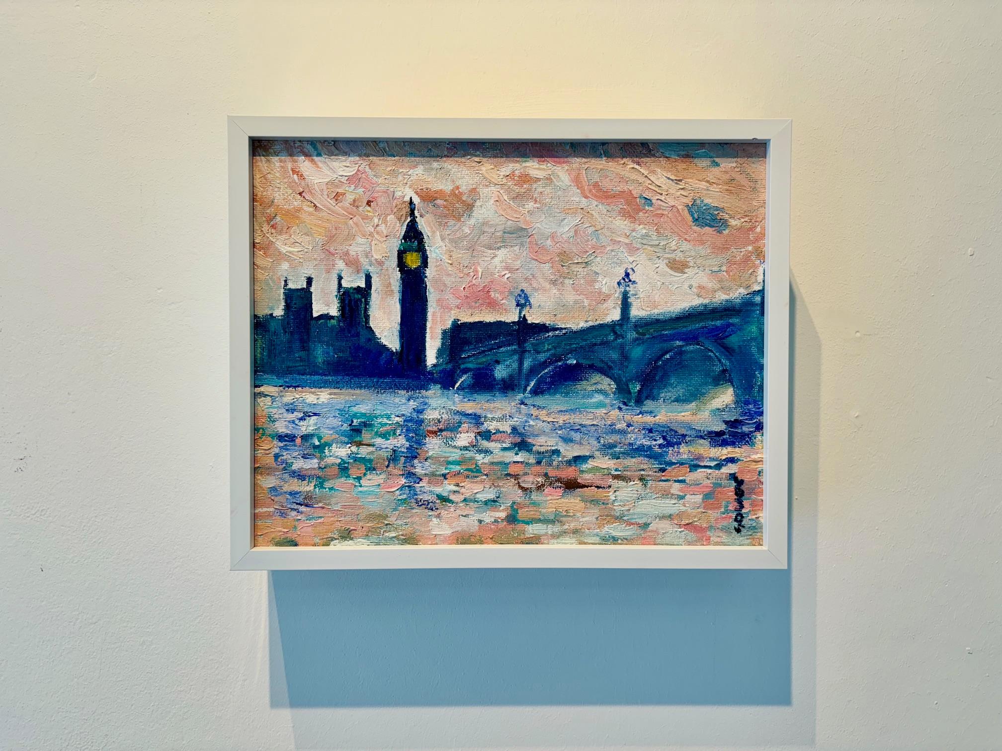 A View of Big Ben - original impressionism cityscape - contemporary Art - Impressionist Painting by Richard Gower