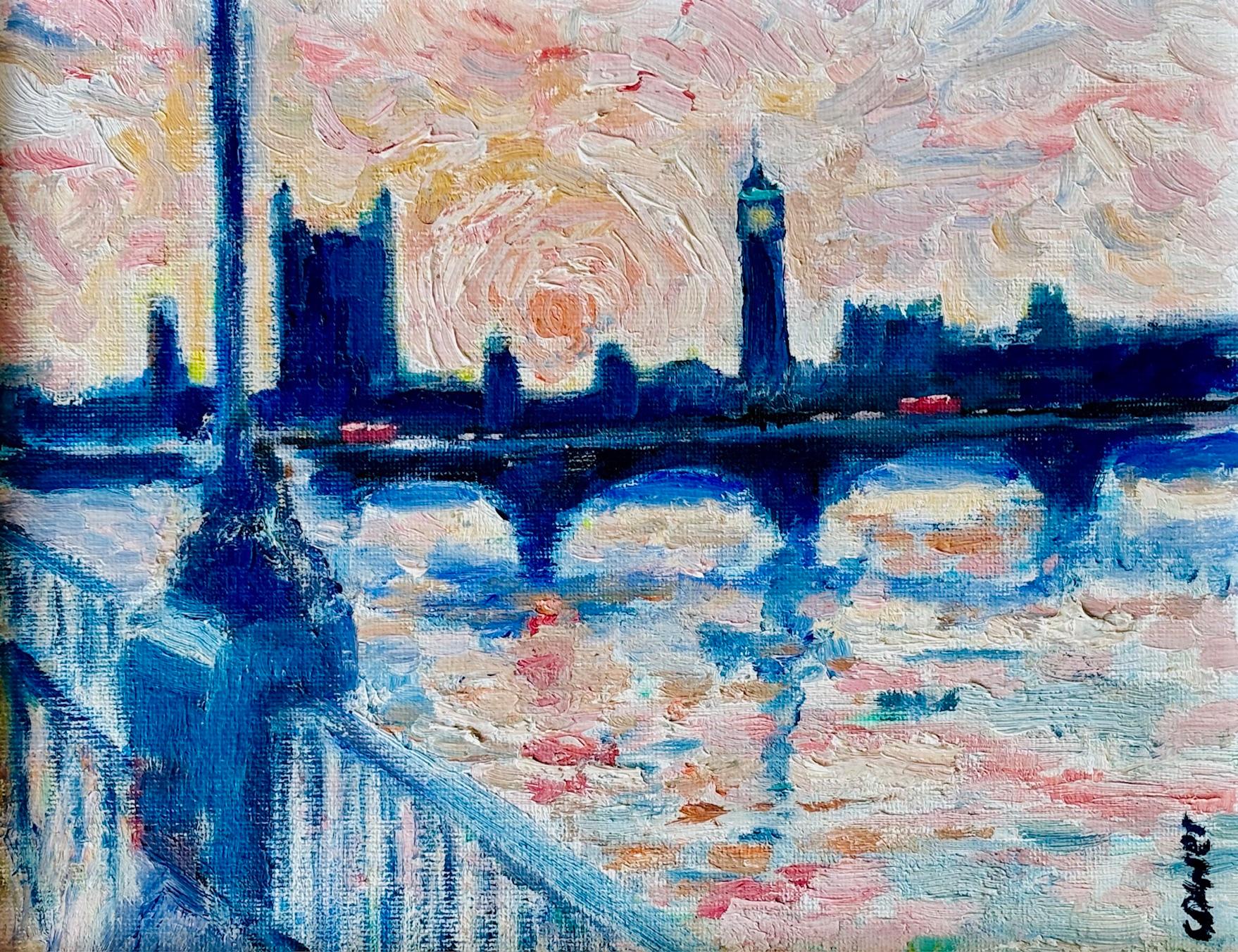 Richard Gower Landscape Painting – Big Ben von der Southbank - original impressionistisches Stadtbild - zeitgenössische Kunst
