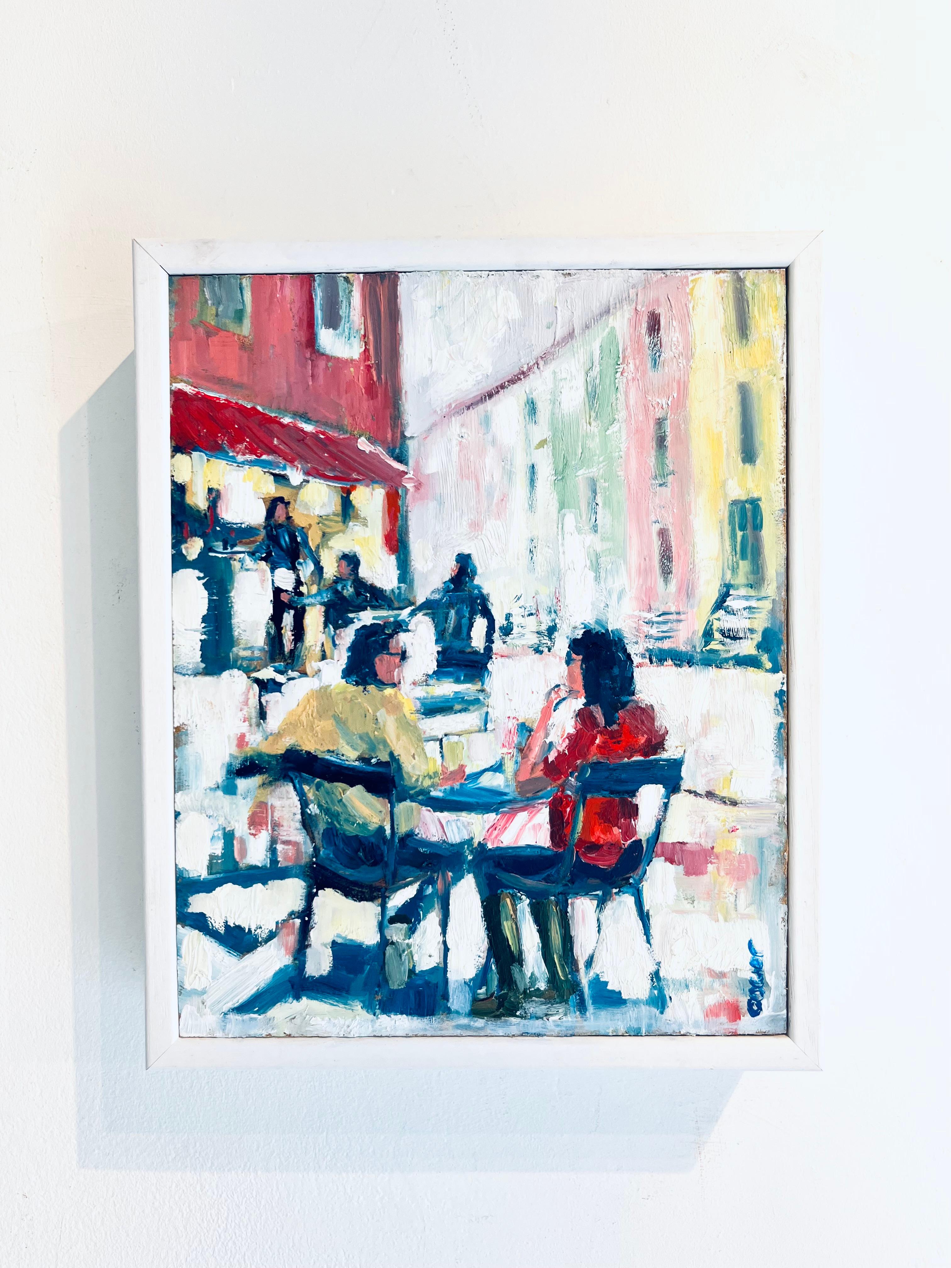 Cafe Society - contemporary cityscape Art Original figurative cityscape painting - Painting by Richard Gower