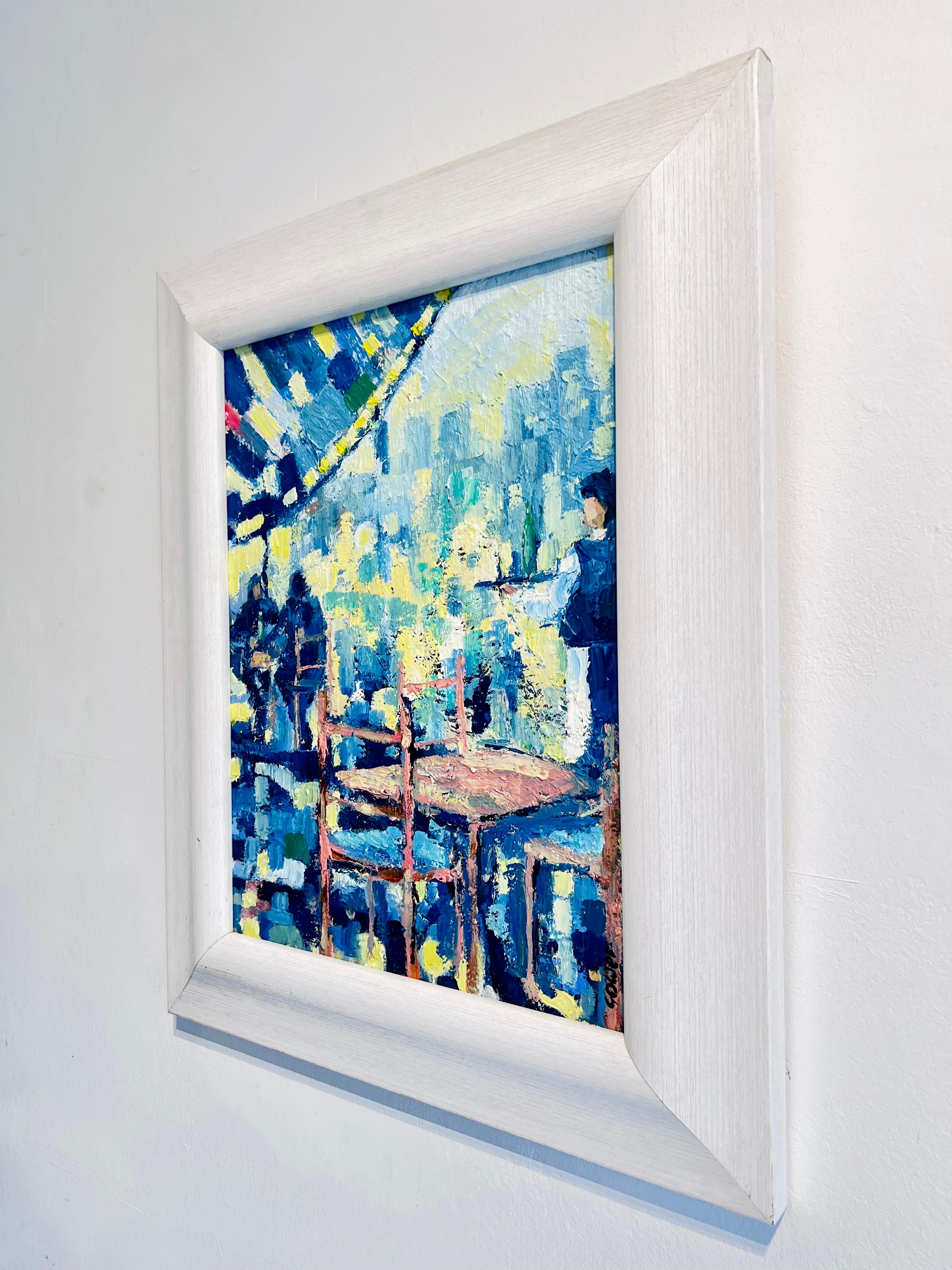Cafe Society-originale impressionistische figurative Stadtbildmalerei-zeitgenössisch (Impressionismus), Painting, von Richard Gower
