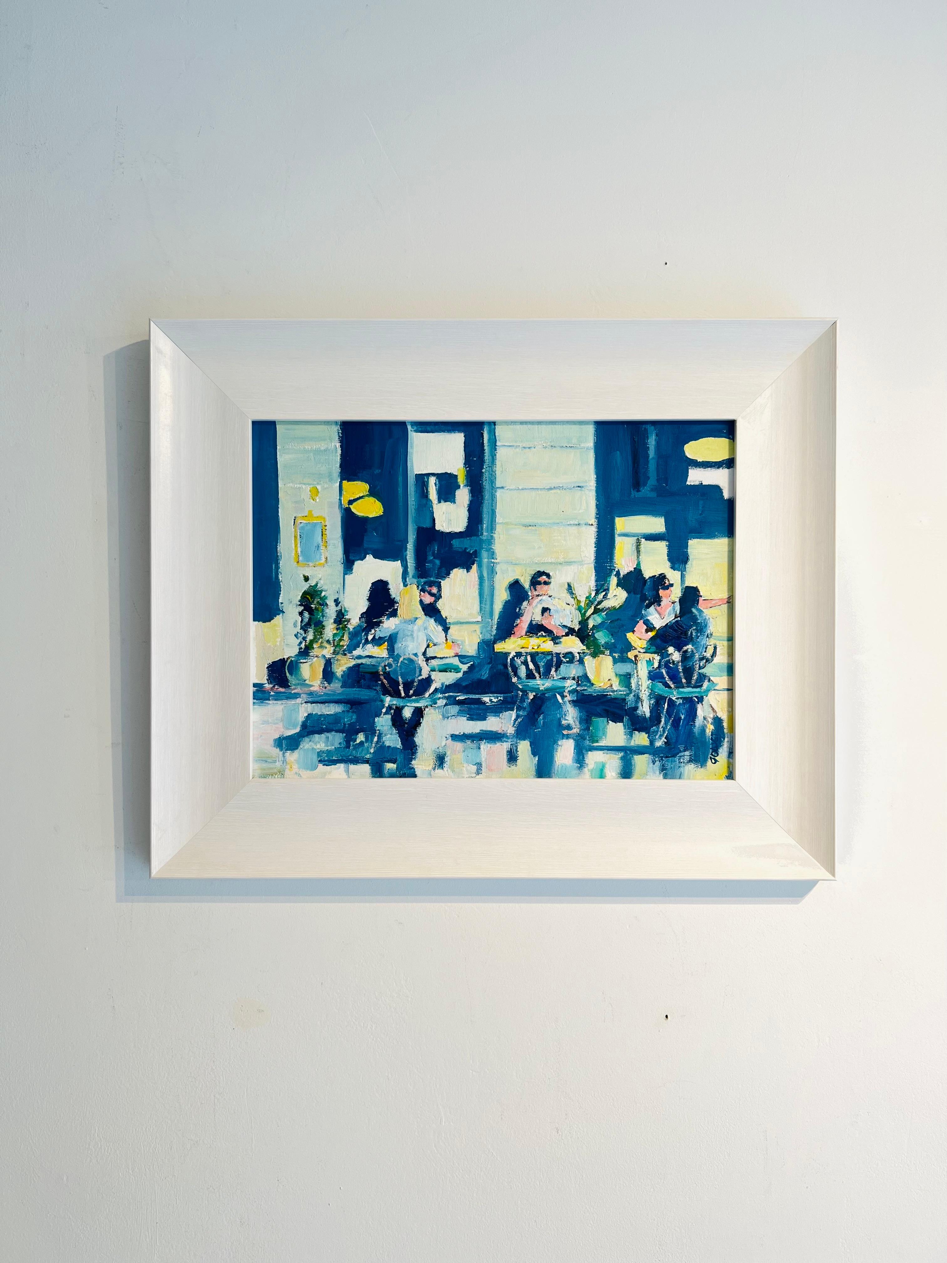 Chelsea Cafe-Pittura ad olio originale impressionista figurativa di paesaggio urbano-Arte - Painting di Richard Gower