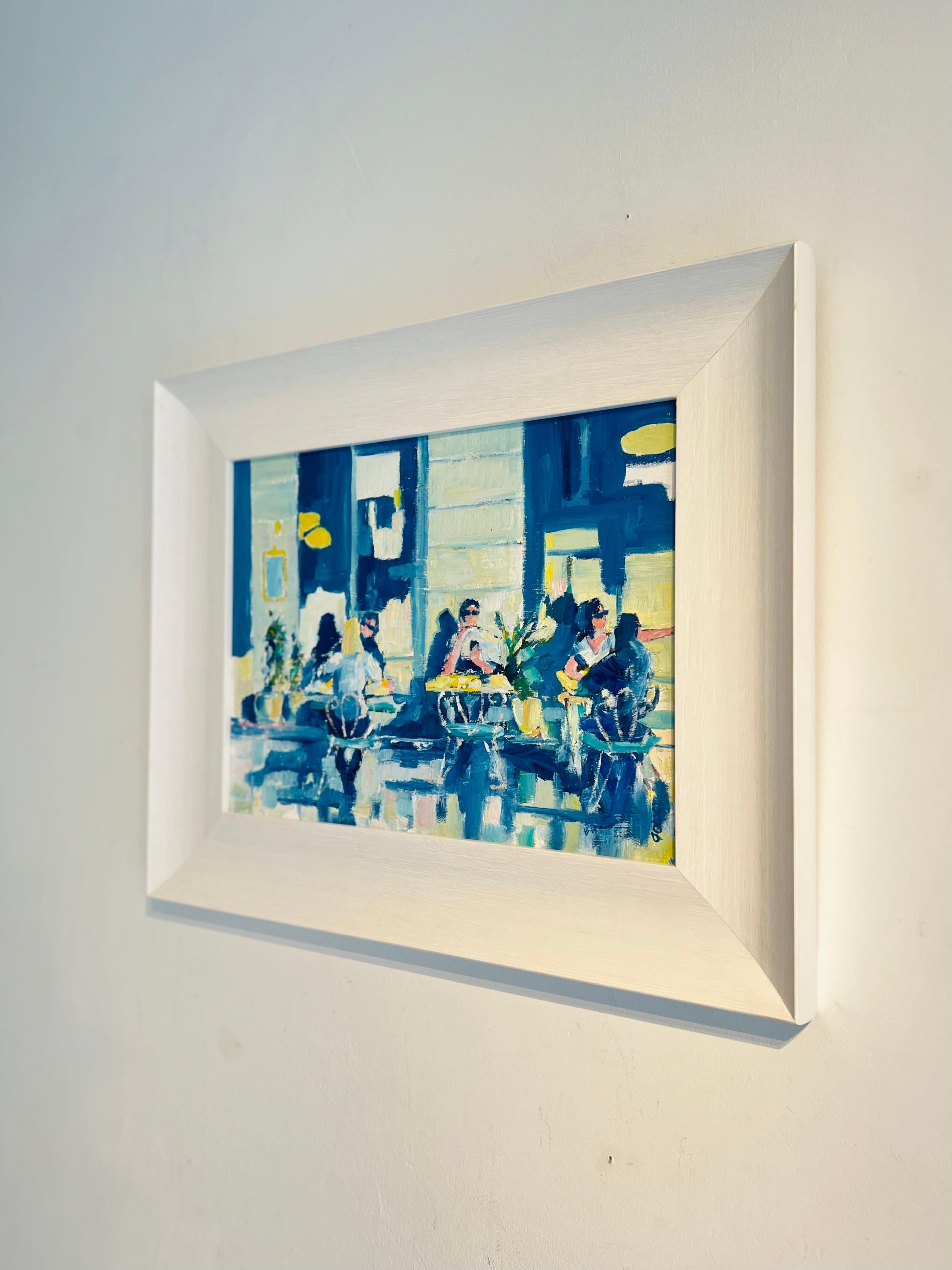 Chelsea Cafe-Original impressionistische figurative Stadtlandschaft, Ölgemälde-Kunst (Impressionismus), Painting, von Richard Gower