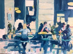 Chelsea Cafe-Original impressionistische figurative Stadtlandschaft, Ölgemälde-Kunst