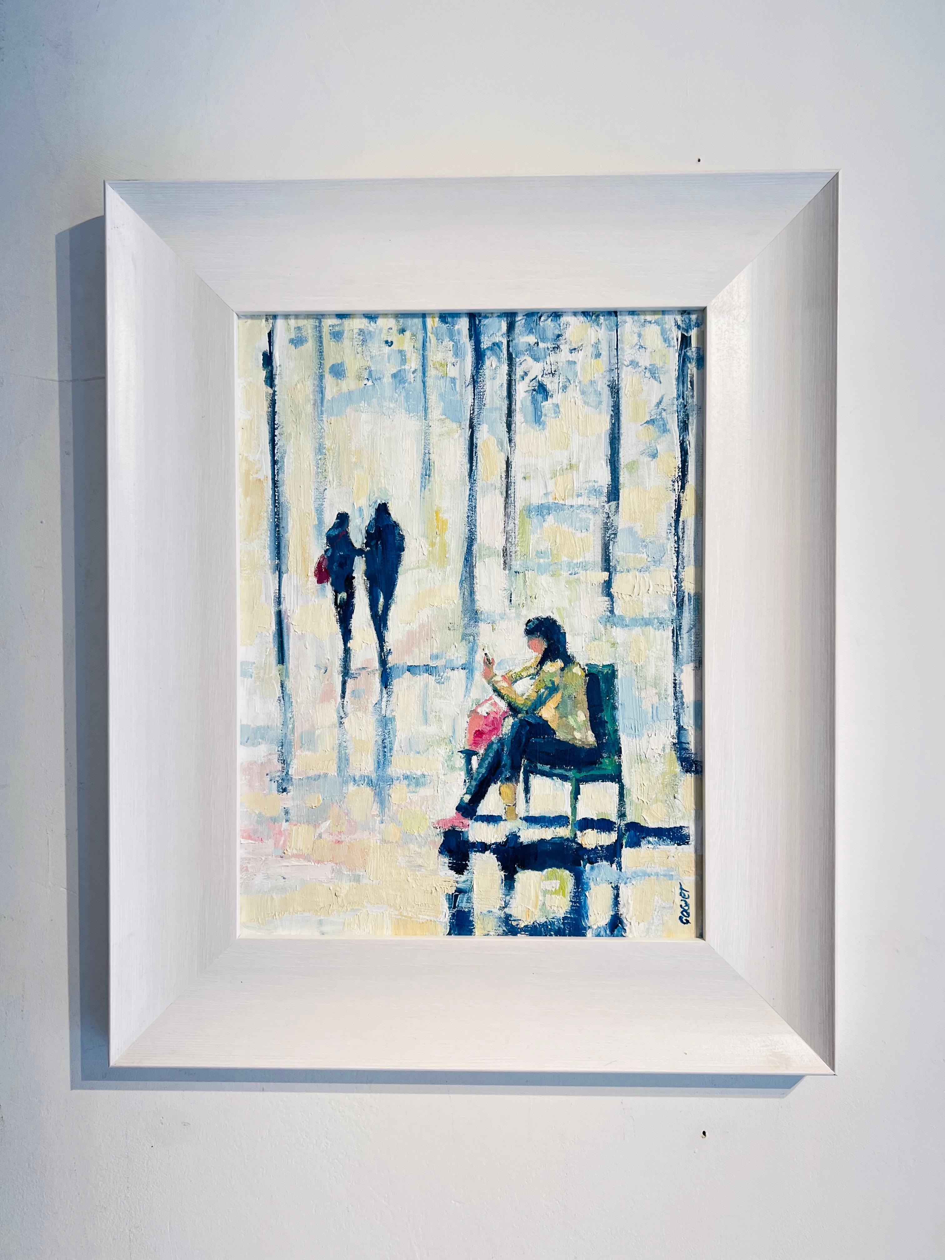 Contemplative Park Retreat - impressionnisme original - peinture à l'huile figurative - Art - Painting de Richard Gower