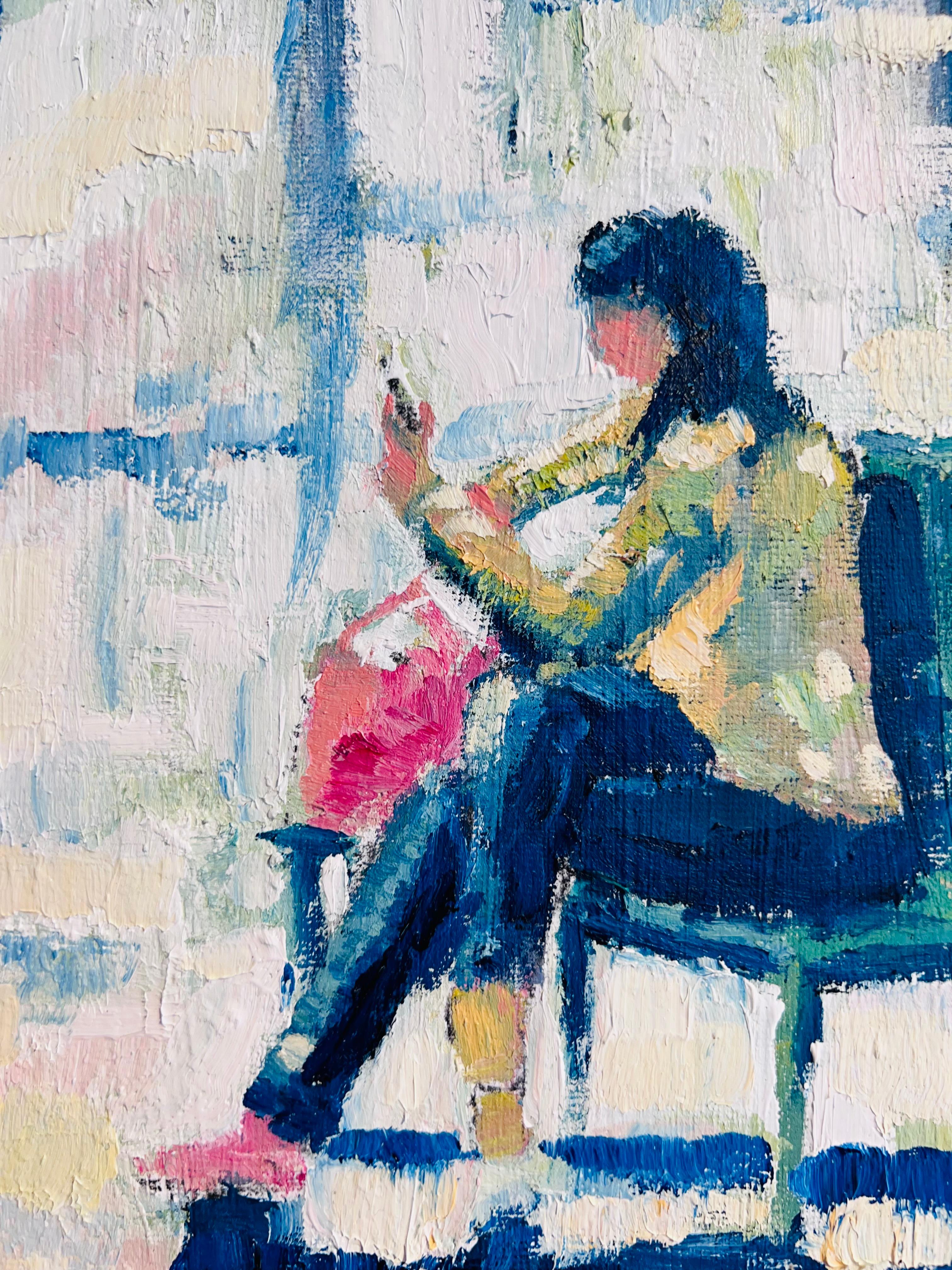 Ritiro contemplativo nel parco - pittura ad olio figurativa impressionista originale - Arte - Figurative Painting Grigio di Richard Gower