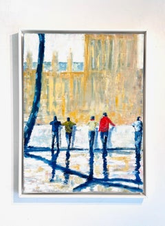 Embankment - pittura ad olio figurativa originale dell'impressionismo - opera d'arte del paesaggio urbano