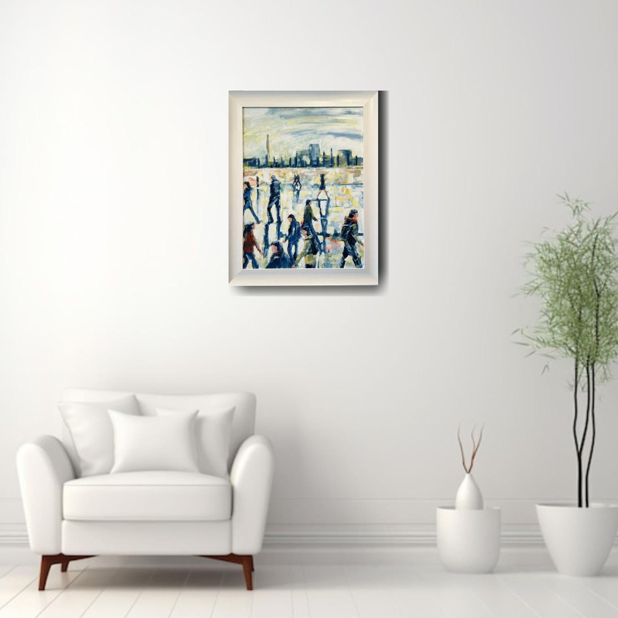 Londoner Commute-original Impressionismus figuratives Cityscape Ölgemälde- ART im Angebot 1