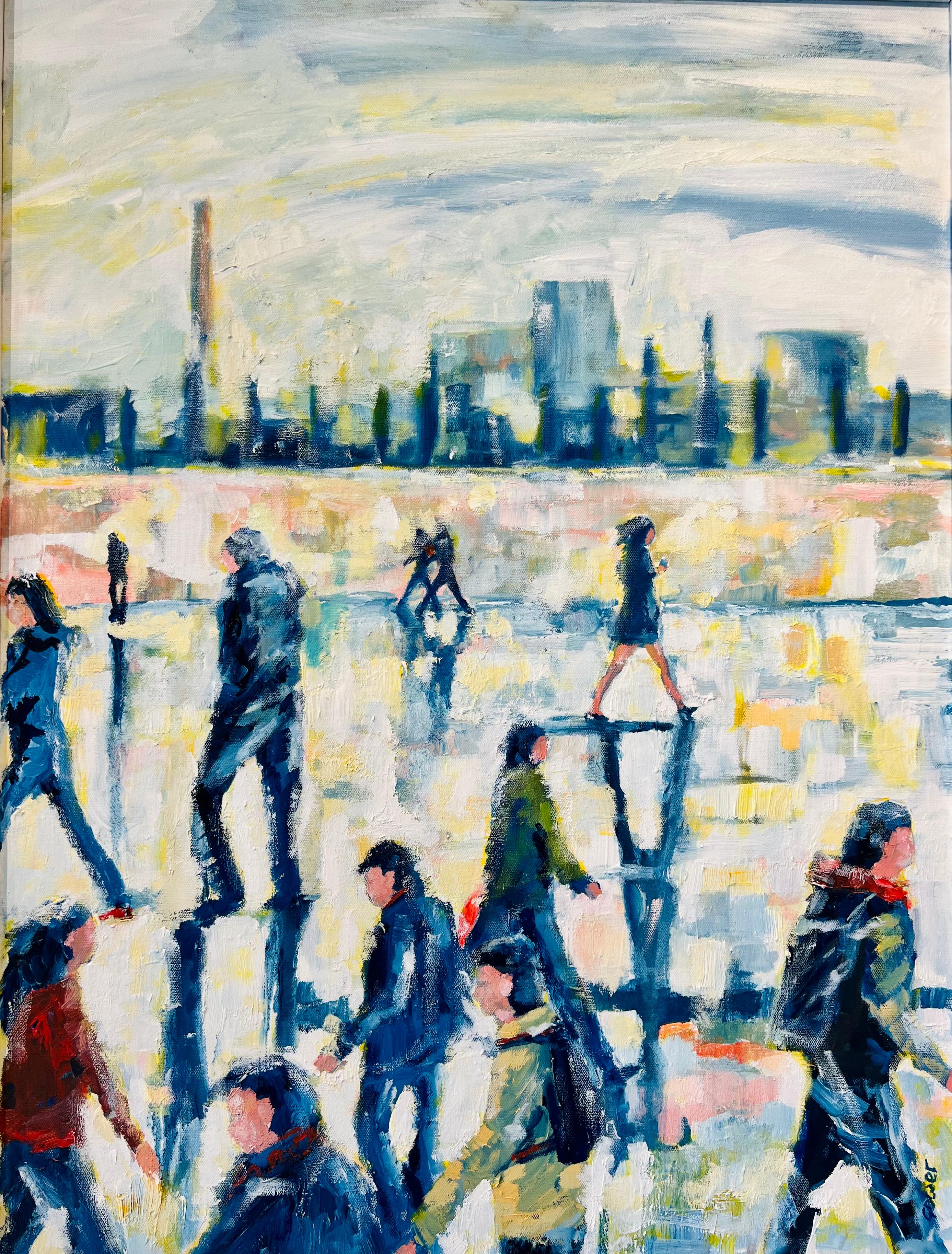 London Commute-original impressionism figurative Cityscape oil painting- ART