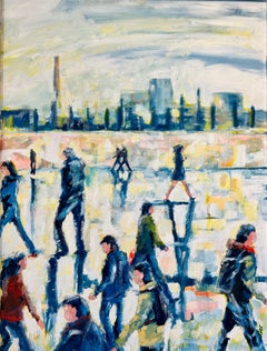 Used London Commute-original impressionism figurative Cityscape oil painting- ART