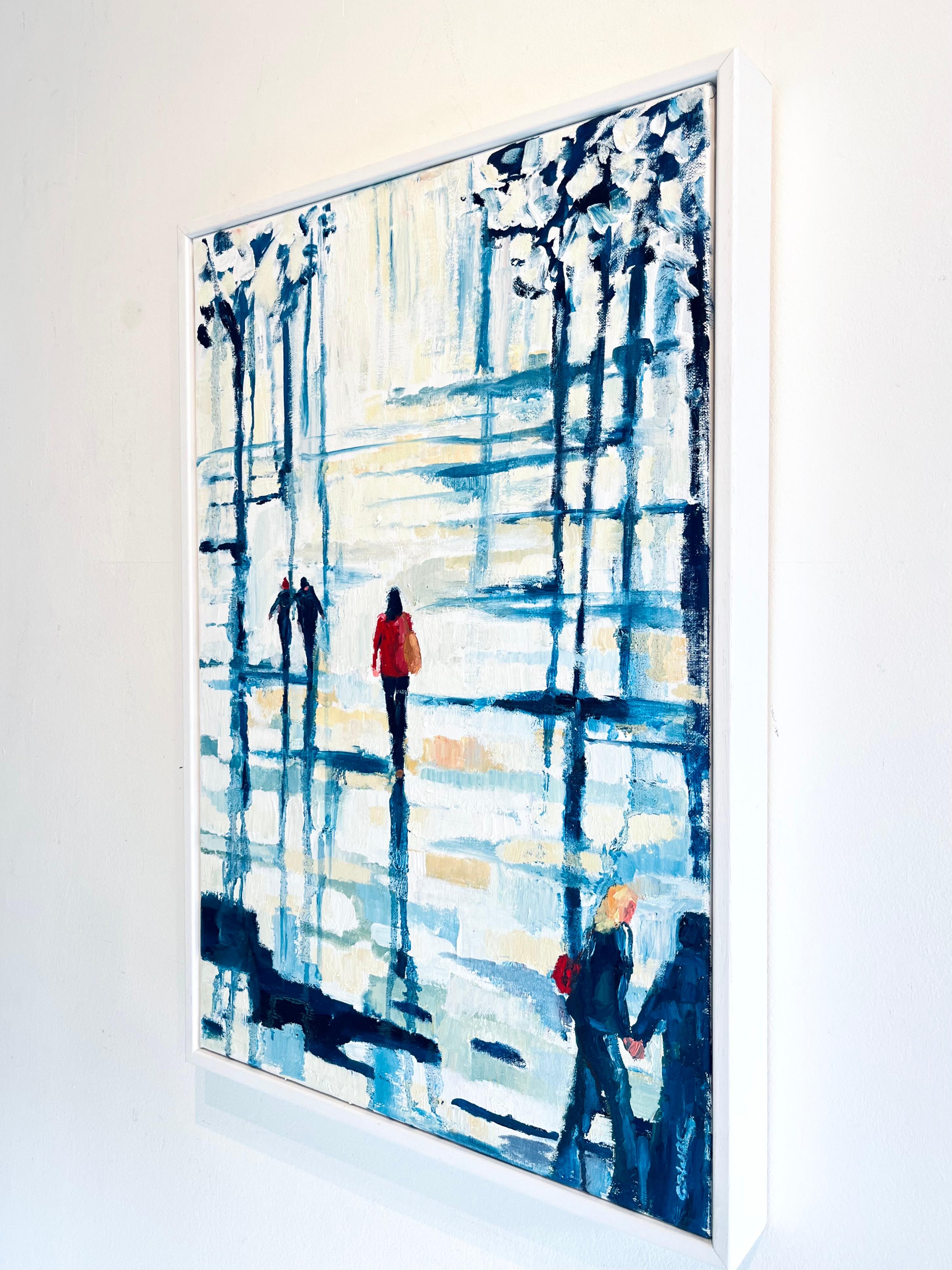 Red Wooly Hat-Original impression figurative cityscape painting contemporary Art - Impressionist Painting by Richard Gower