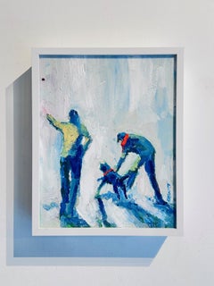 Derecha... Fetch - original impressionism figurative oil painting -cityscape artwork