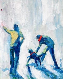 Right… Fetch - original impressionism figurative oil painting -cityscape artwork