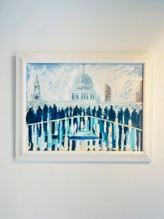 Rush Hour Reflection Millennium Bridge-original impressionism cityscape painting