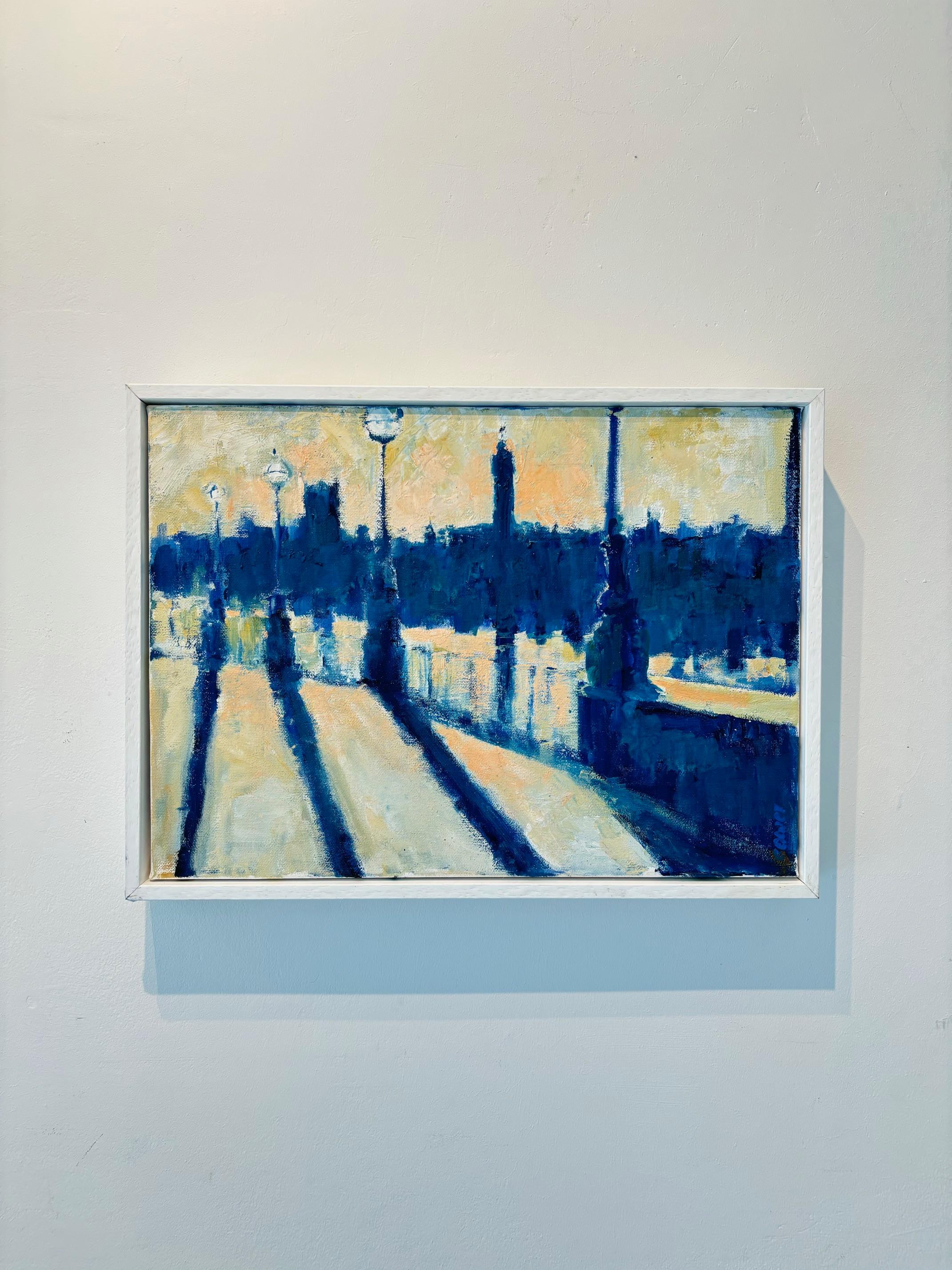 Southbank Riverside Shadows- original impressionistisches Stadtbild - zeitgenössische Kunst (Impressionismus), Painting, von Richard Gower