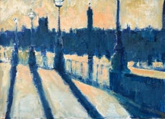 Southbank Riverside Shadows- original impressionism cityscape - contemporary Art